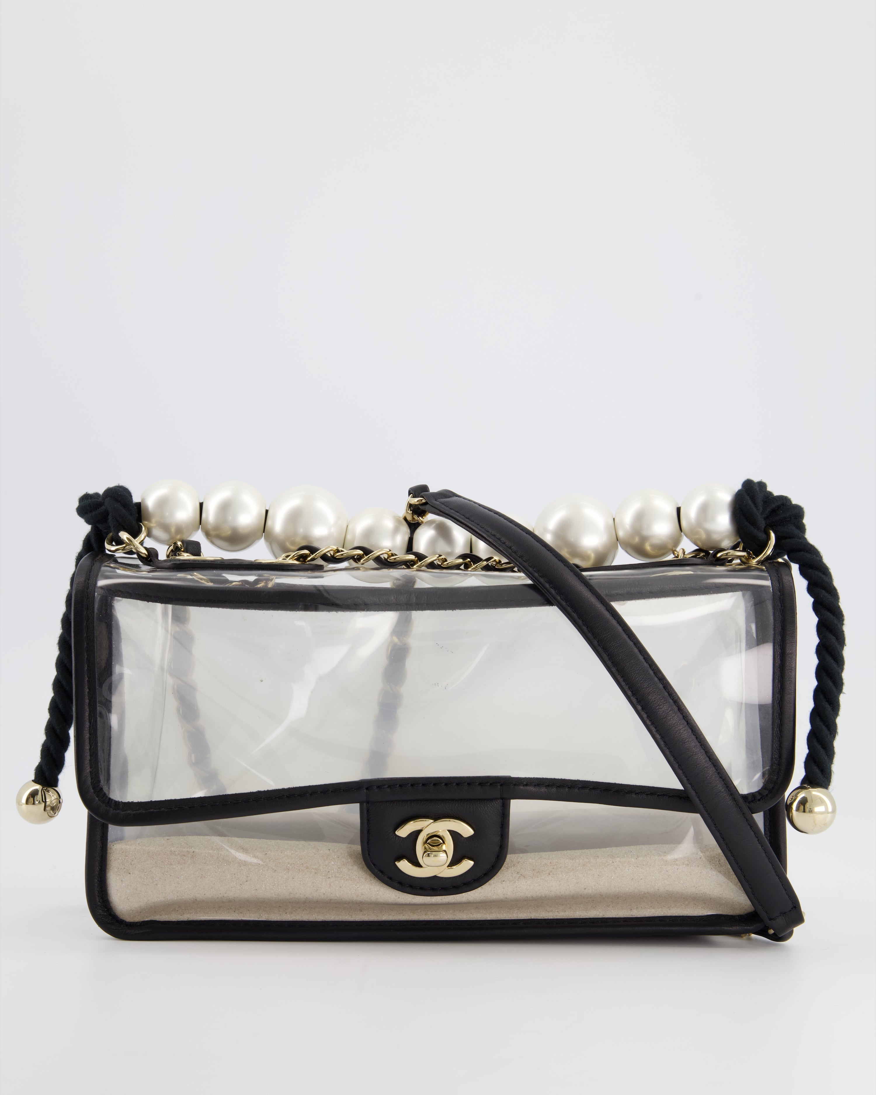 Chanel Coco Sand Pearl Strap Medium Flap with Champagne Gold Hardware