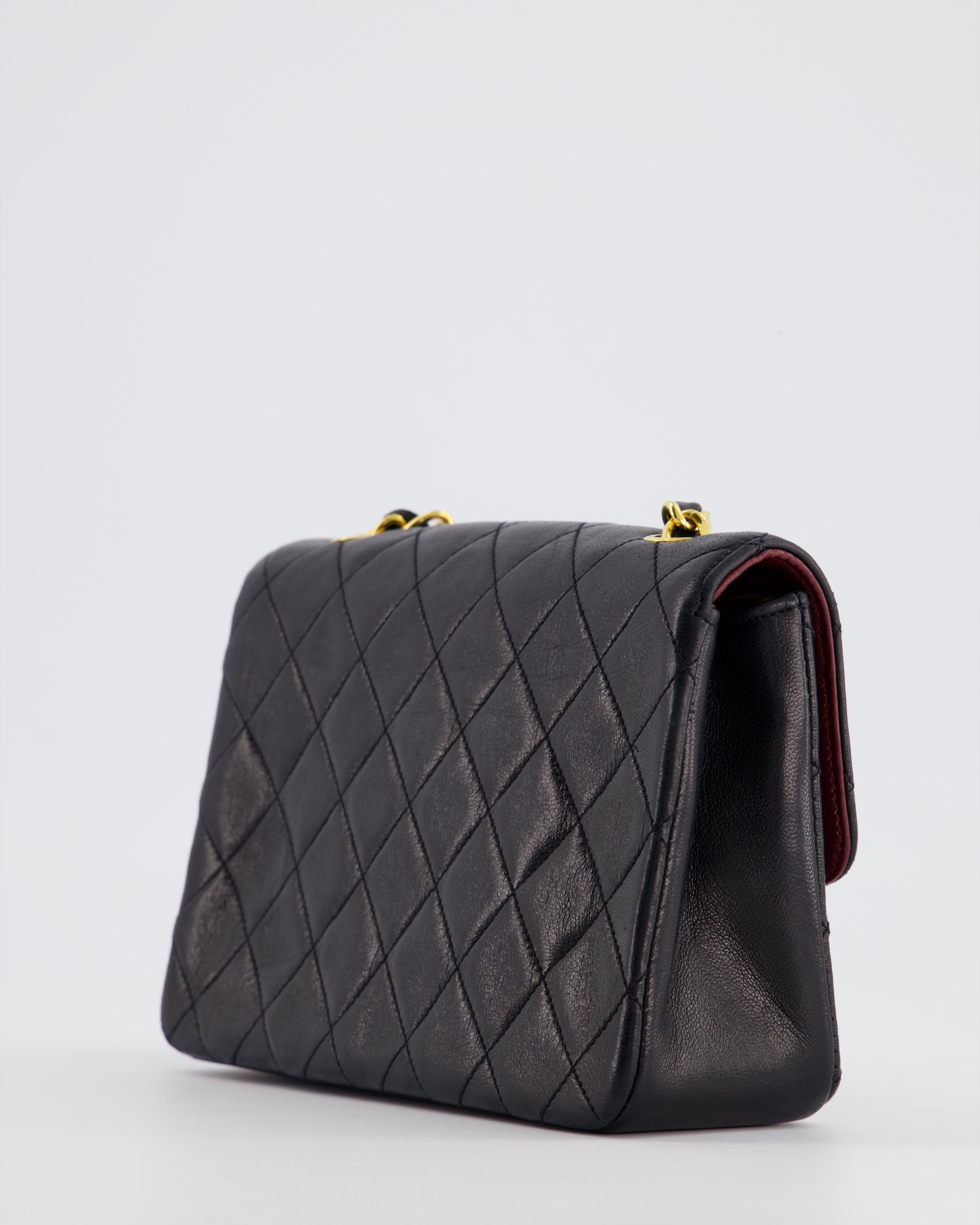Chanel Vintage Black Mini Rectagular Single Flap Bag in Lambskin Leather and 24K Gold Hardware
