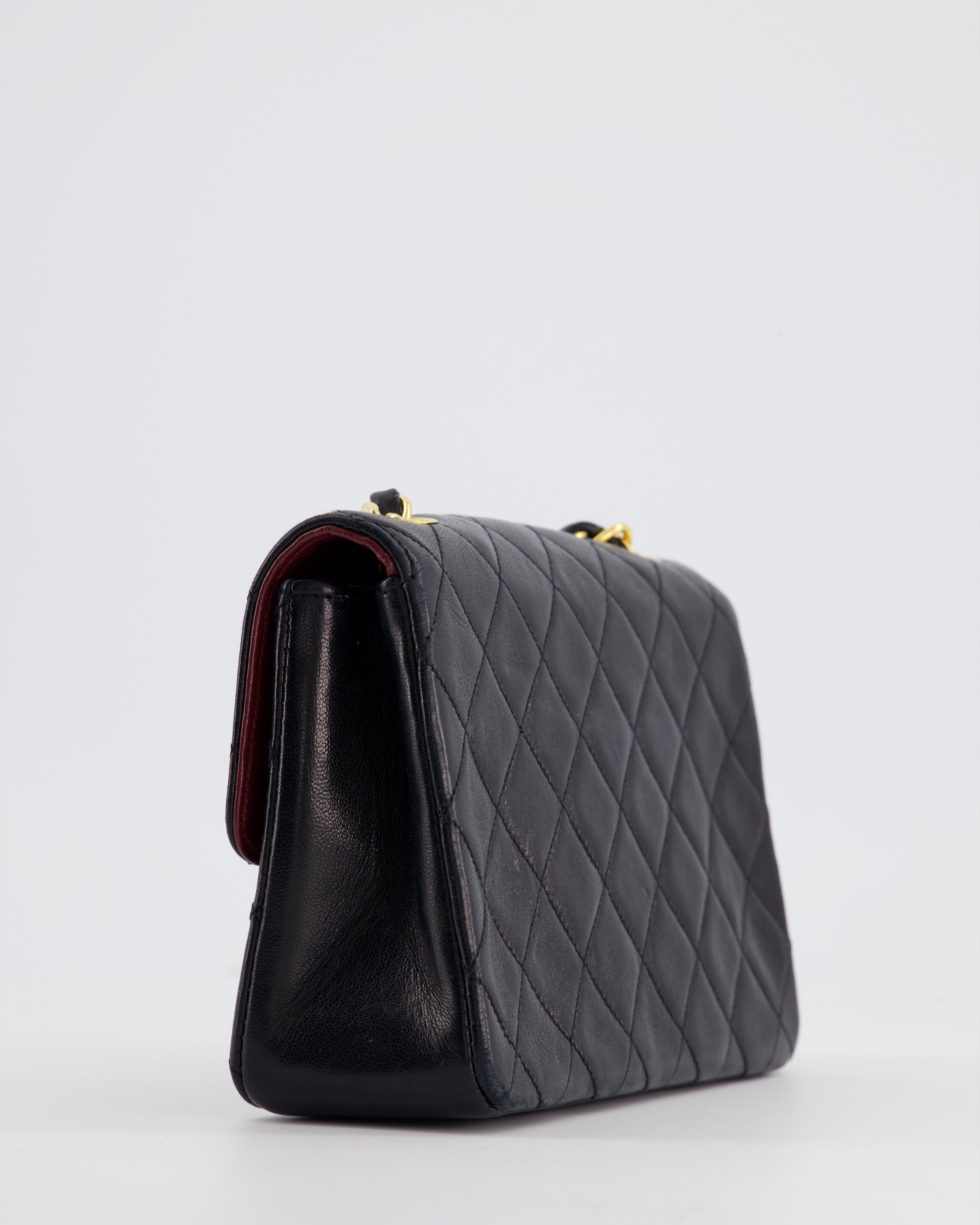 Chanel Vintage Black Mini Rectagular Single Flap Bag in Lambskin Leather and 24K Gold Hardware