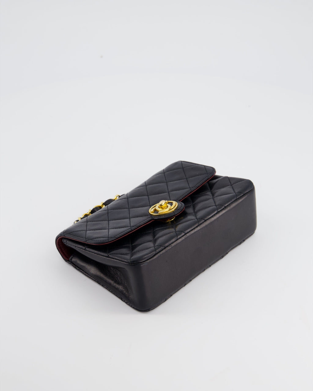 Chanel Vintage Black Mini Rectagular Single Flap Bag in Lambskin Leather and 24K Gold Hardware