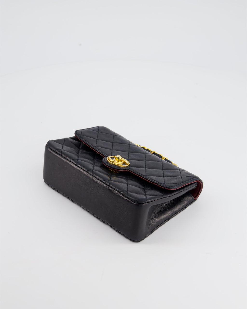 Chanel Vintage Black Mini Rectagular Single Flap Bag in Lambskin Leather and 24K Gold Hardware