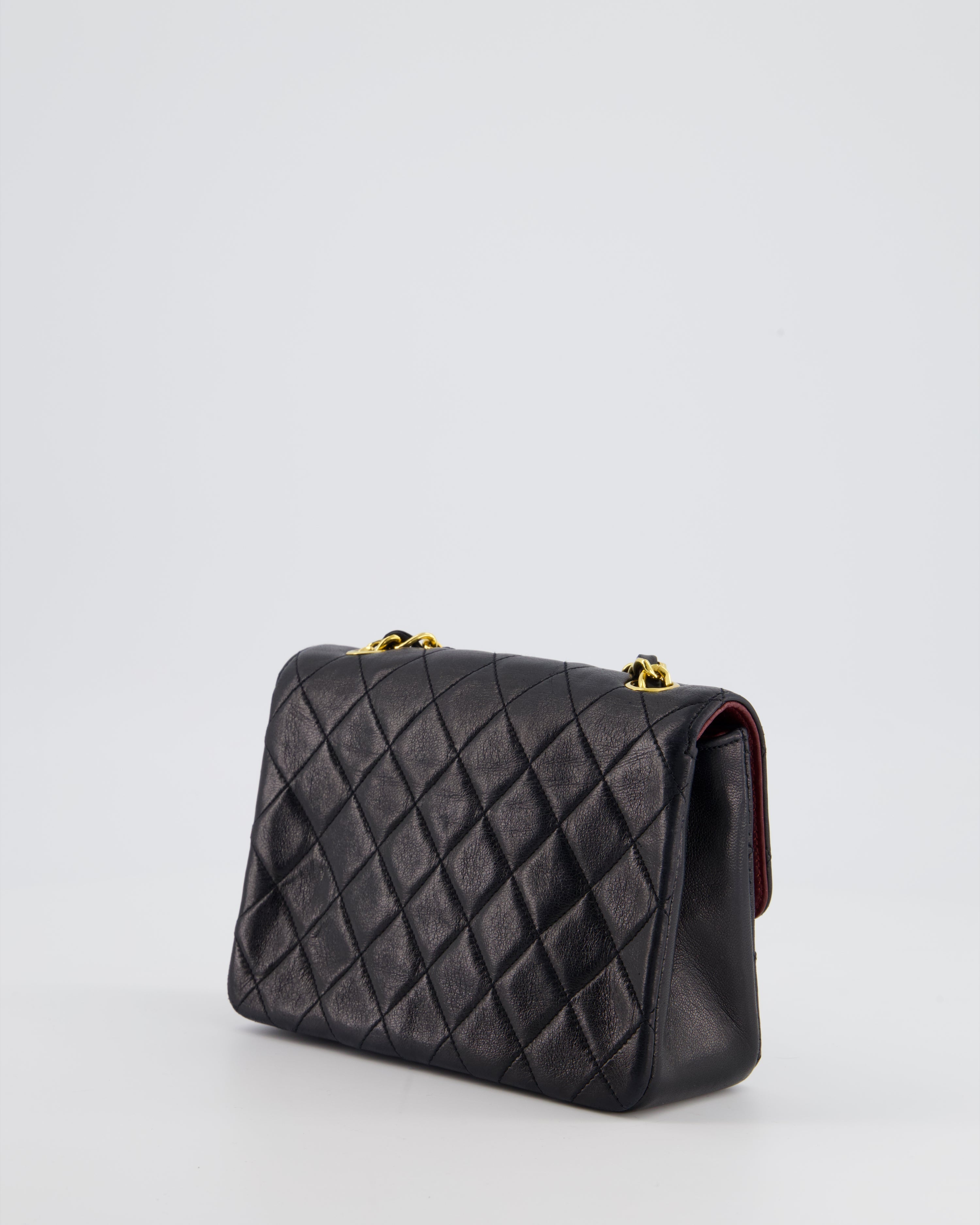 Chanel Vintage Black Mini Rectagular Single Flap Bag in Lambskin Leather and 24K Gold Hardware