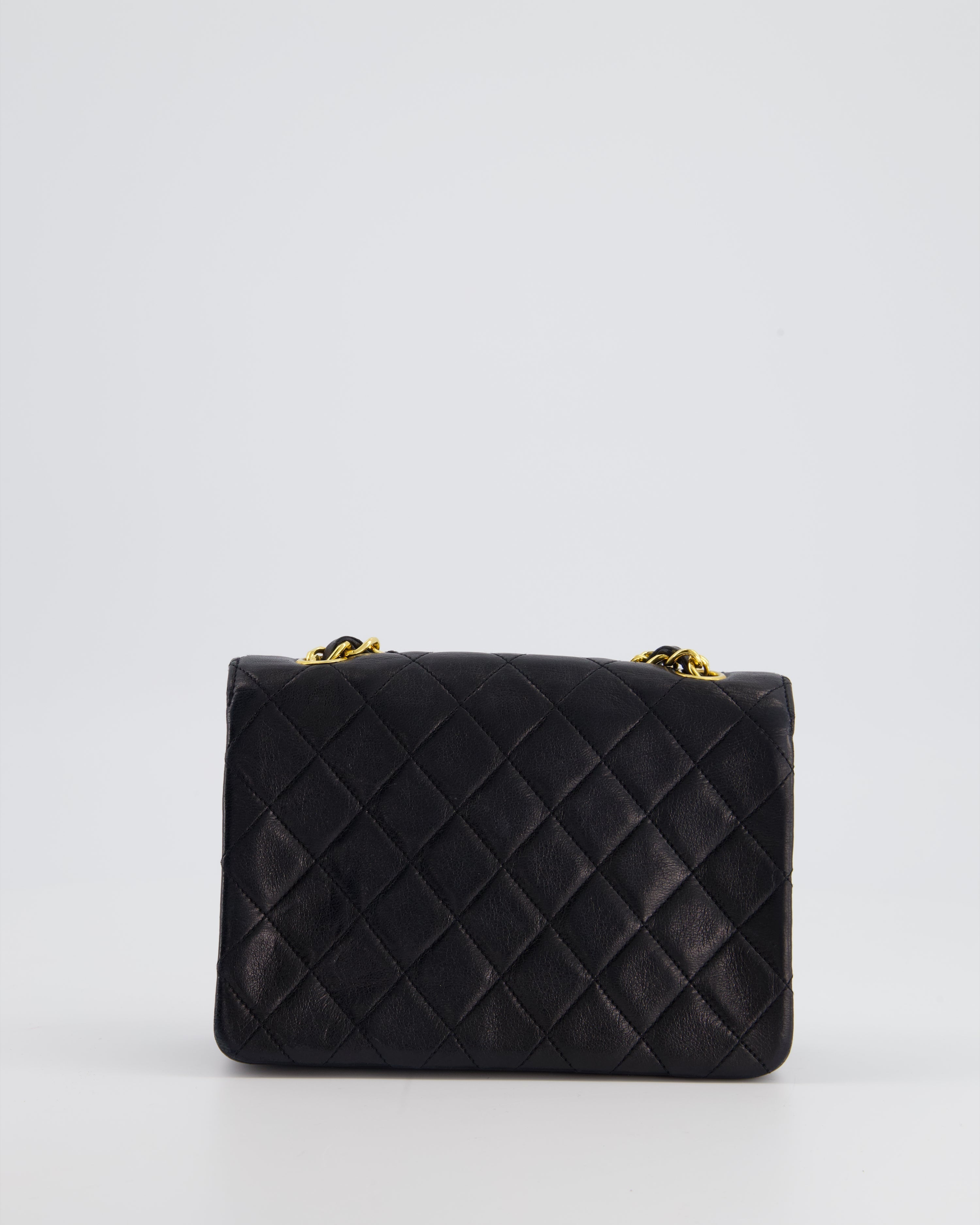 Chanel Vintage Black Mini Rectagular Single Flap Bag in Lambskin Leather and 24K Gold Hardware