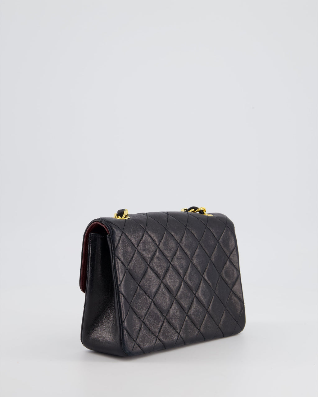 Chanel Vintage Black Mini Rectagular Single Flap Bag in Lambskin Leather and 24K Gold Hardware
