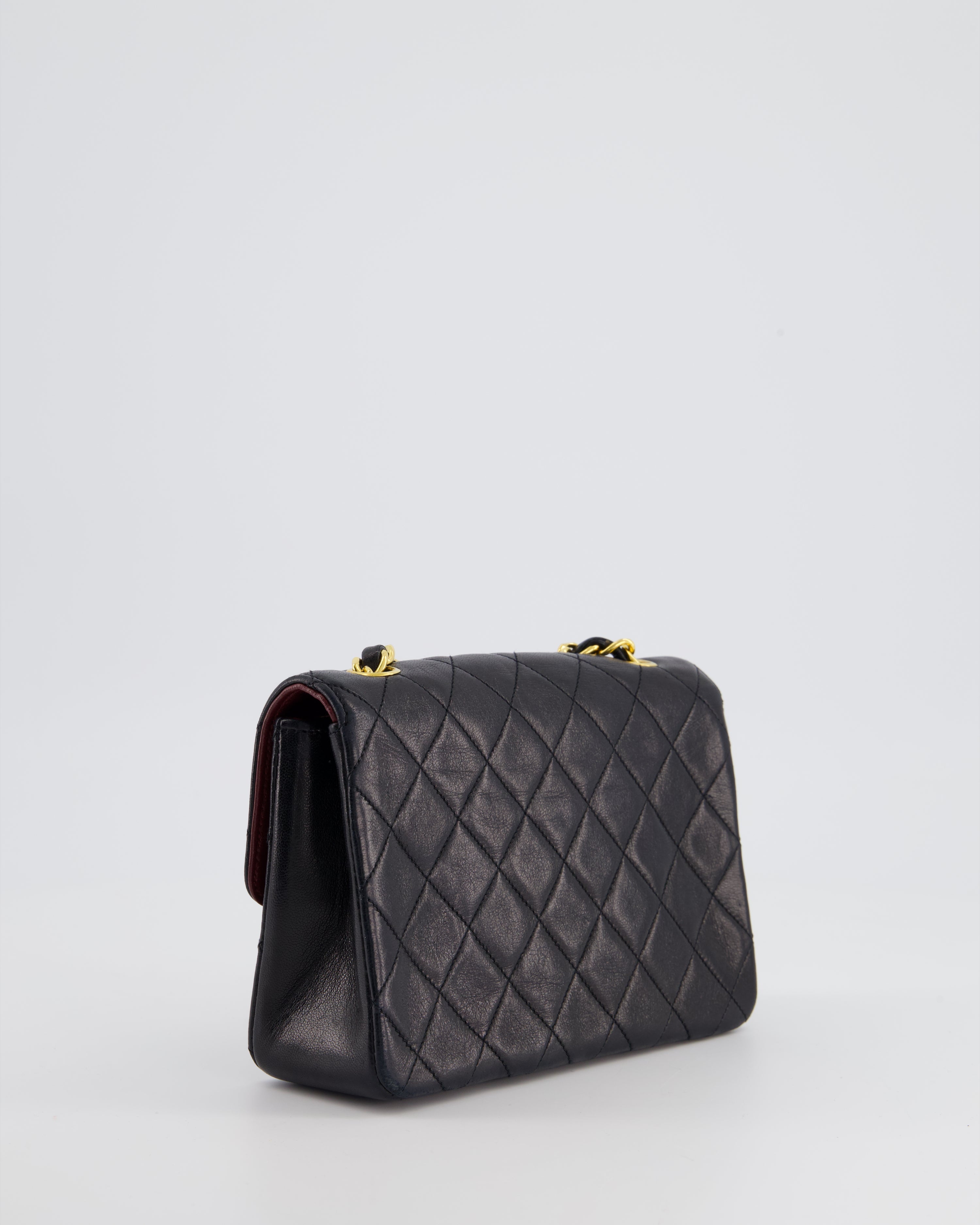 Chanel Vintage Black Mini Rectagular Single Flap Bag in Lambskin Leather and 24K Gold Hardware