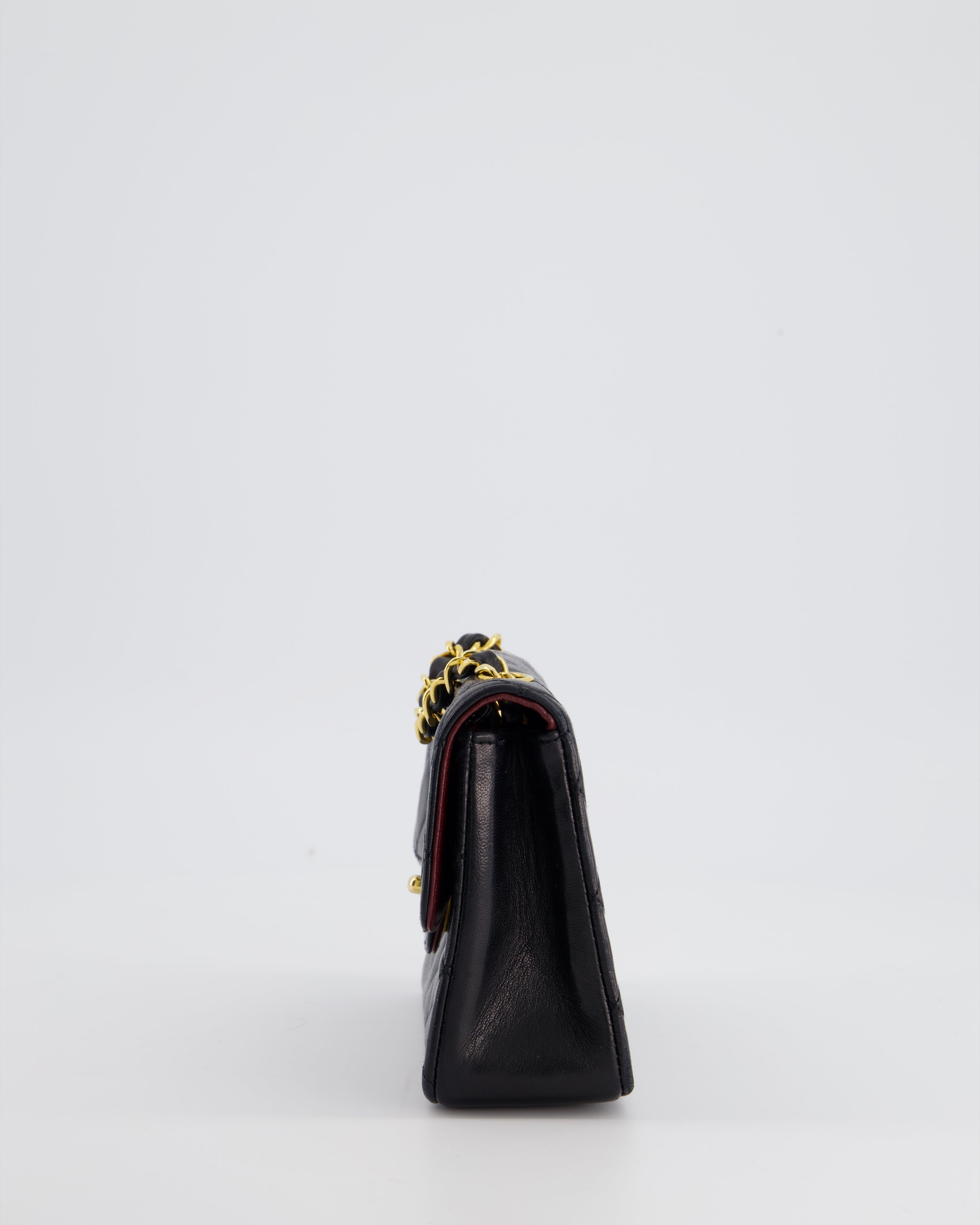 Chanel Vintage Black Mini Rectagular Single Flap Bag in Lambskin Leather and 24K Gold Hardware