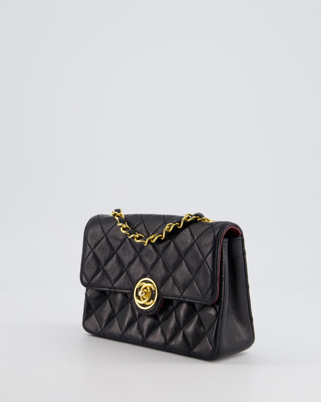 Chanel Vintage Black Mini Rectagular Single Flap Bag in Lambskin Leather and 24K Gold Hardware