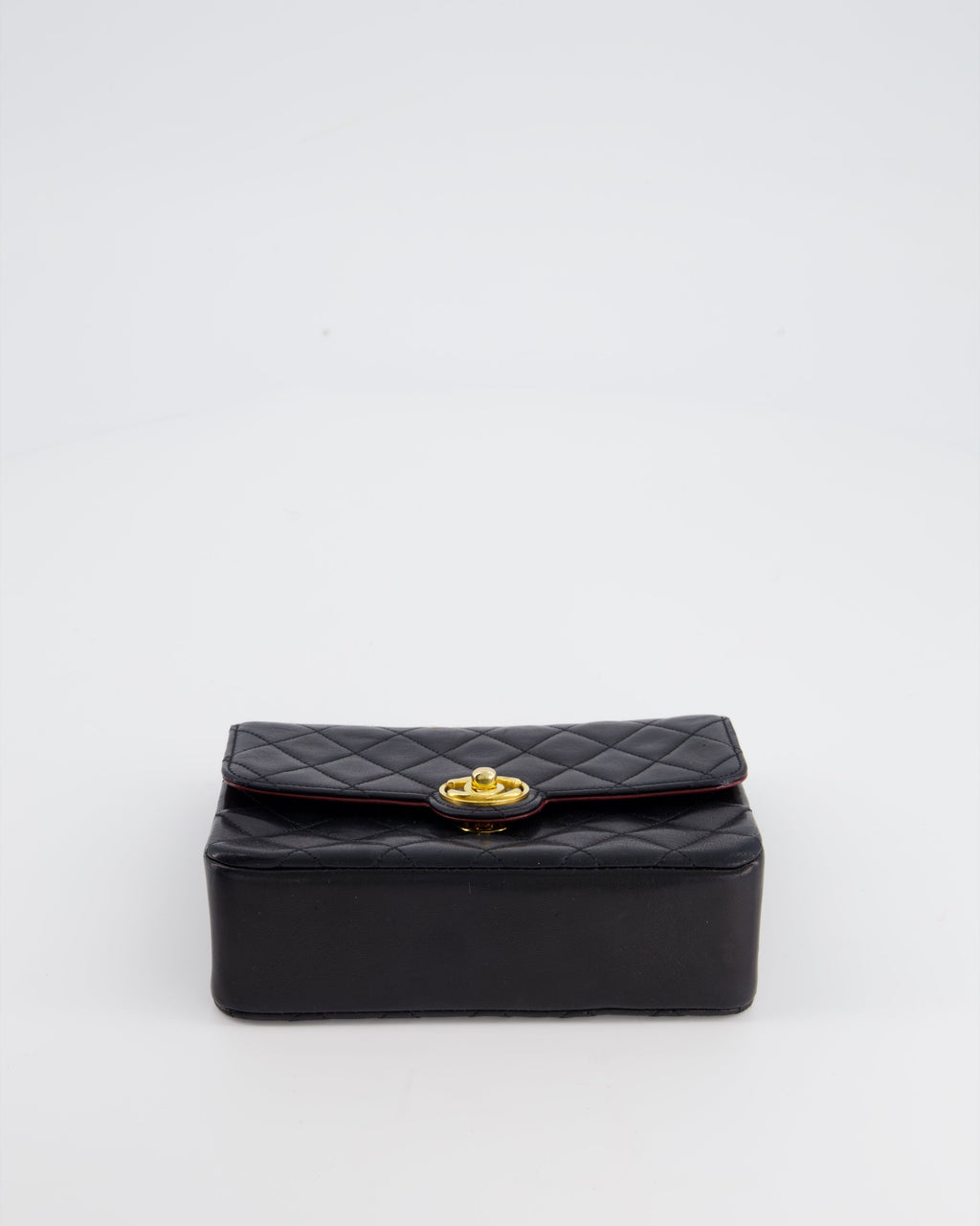 Chanel Vintage Black Mini Rectagular Single Flap Bag in Lambskin Leather and 24K Gold Hardware