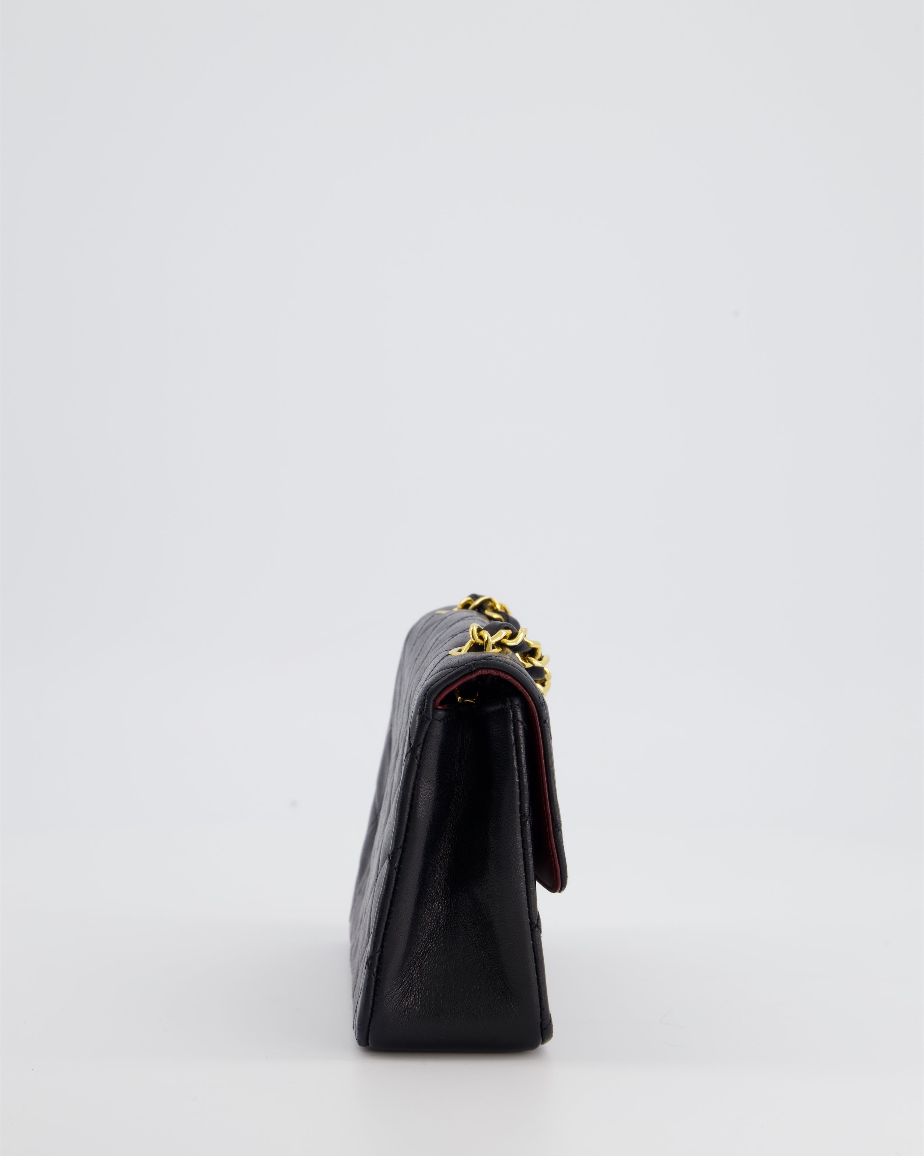 Chanel Vintage Black Mini Rectagular Single Flap Bag in Lambskin Leather and 24K Gold Hardware