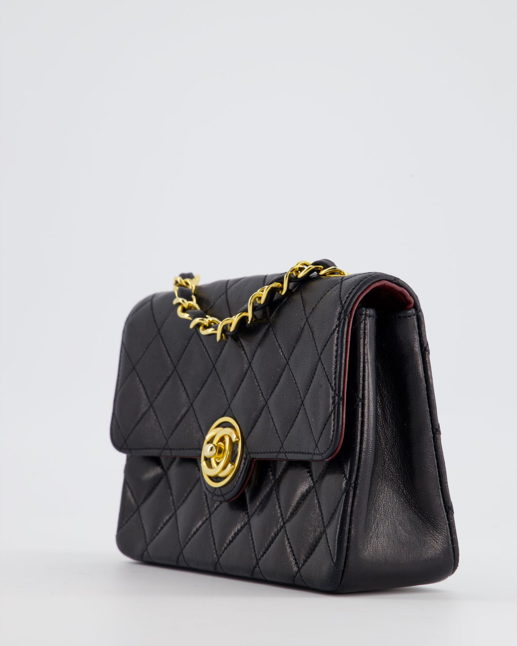 Chanel Vintage Black Mini Rectagular Single Flap Bag in Lambskin Leather and 24K Gold Hardware