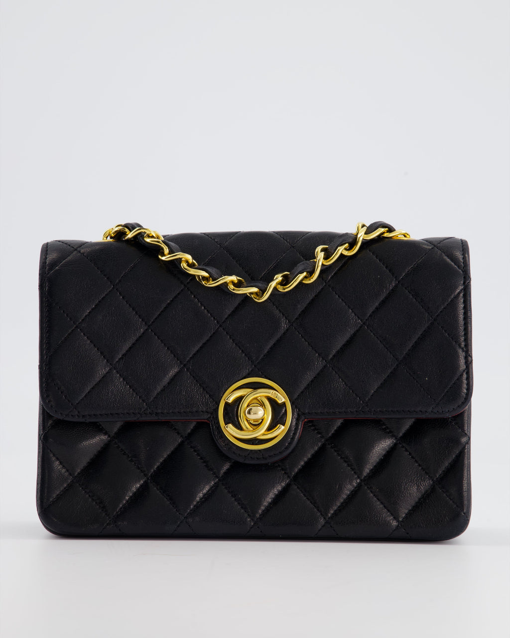 Chanel Vintage Black Mini Rectagular Single Flap Bag in Lambskin Leather and 24K Gold Hardware