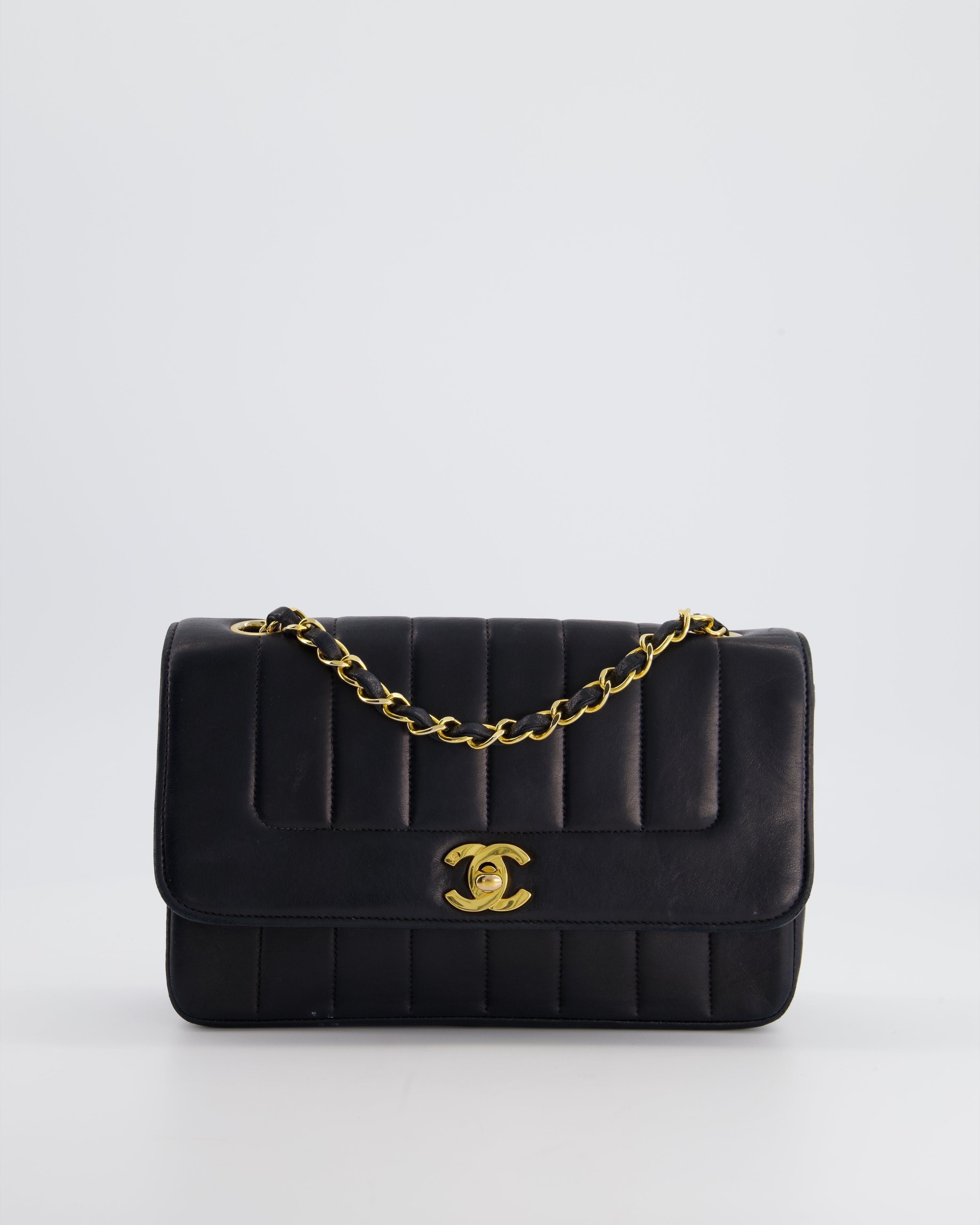 Chanel Navy Vintage Mademoiselle Medium Lambskin Single Flap Bag with 24K Gold Hardware