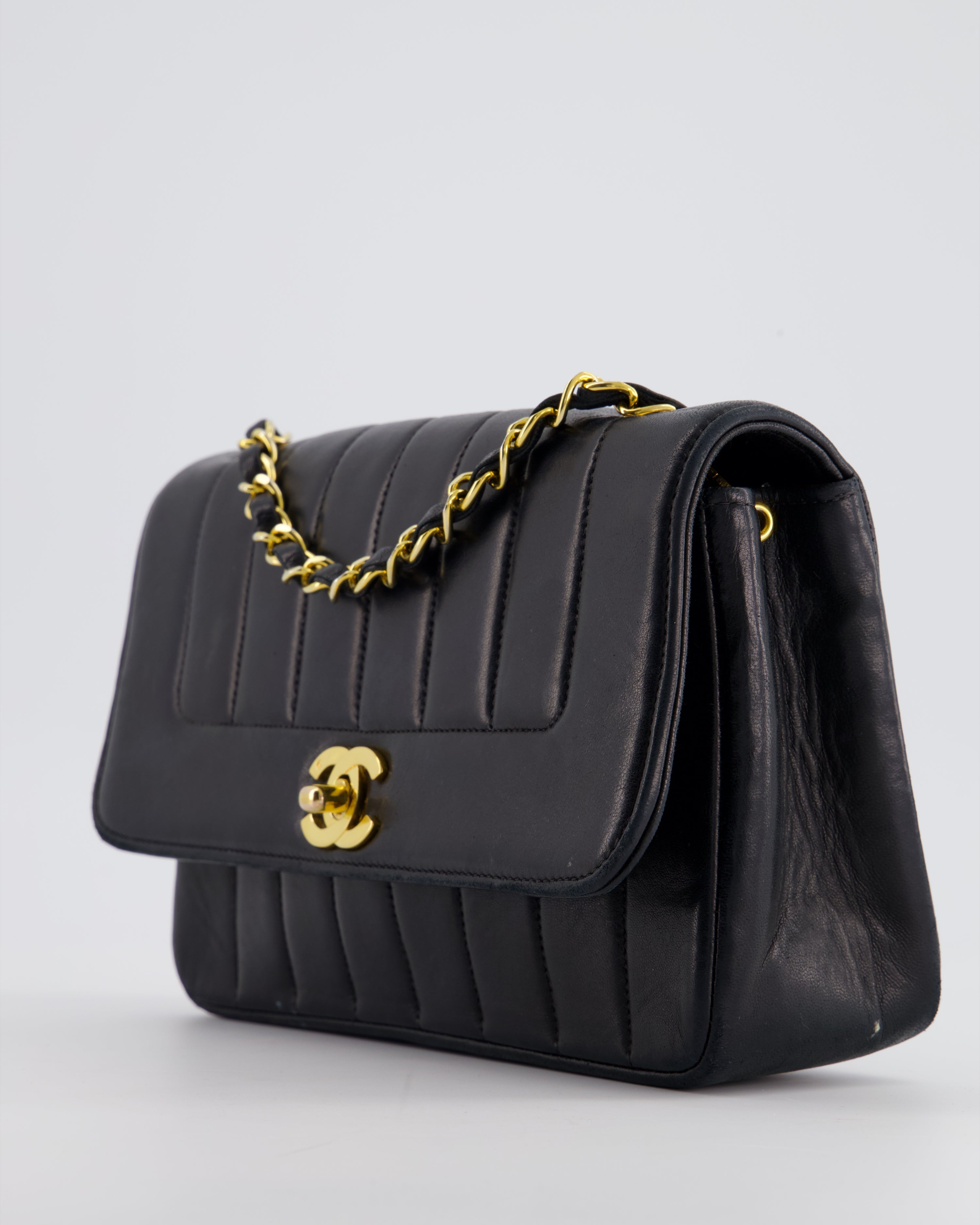 Chanel Navy Vintage Mademoiselle Medium Lambskin Single Flap Bag with 24K Gold Hardware