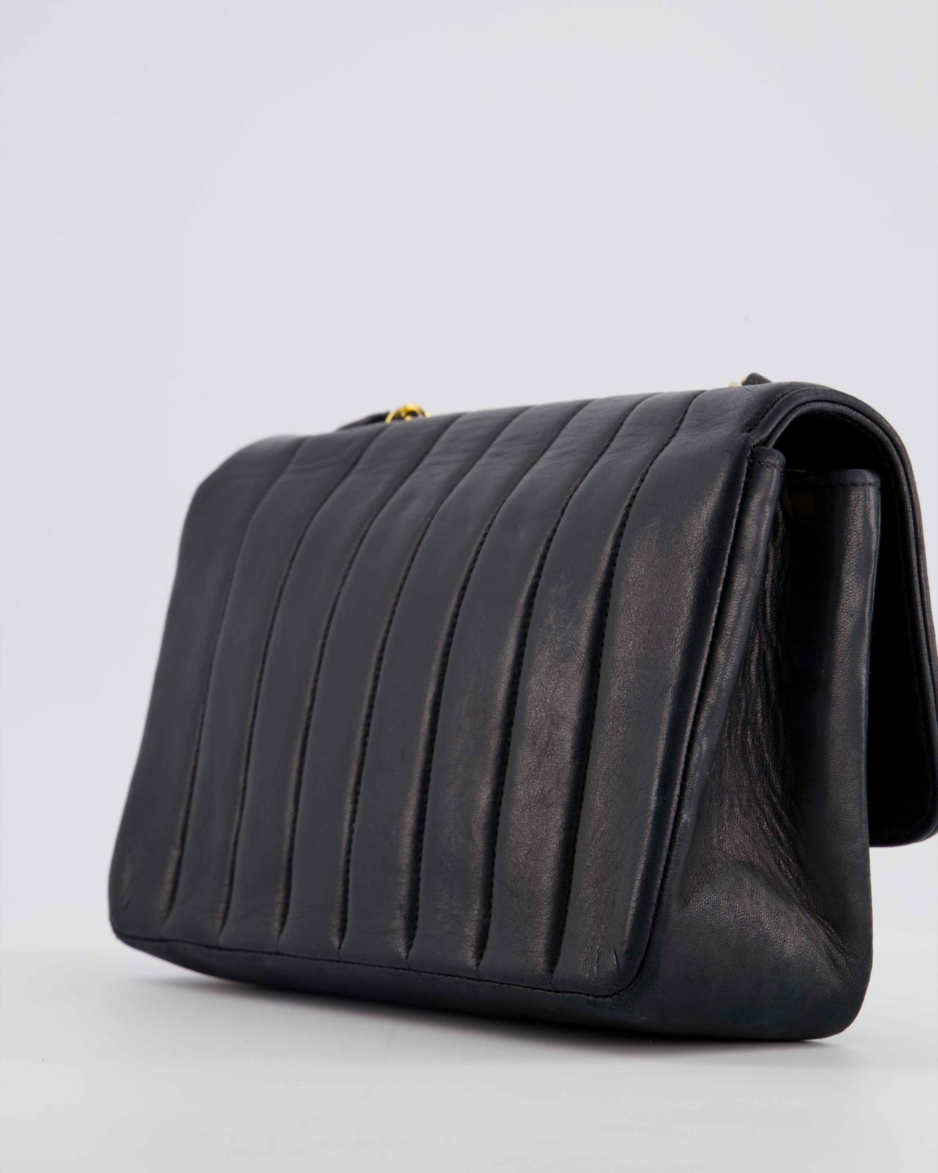 Chanel Navy Vintage Mademoiselle Medium Lambskin Single Flap Bag with 24K Gold Hardware