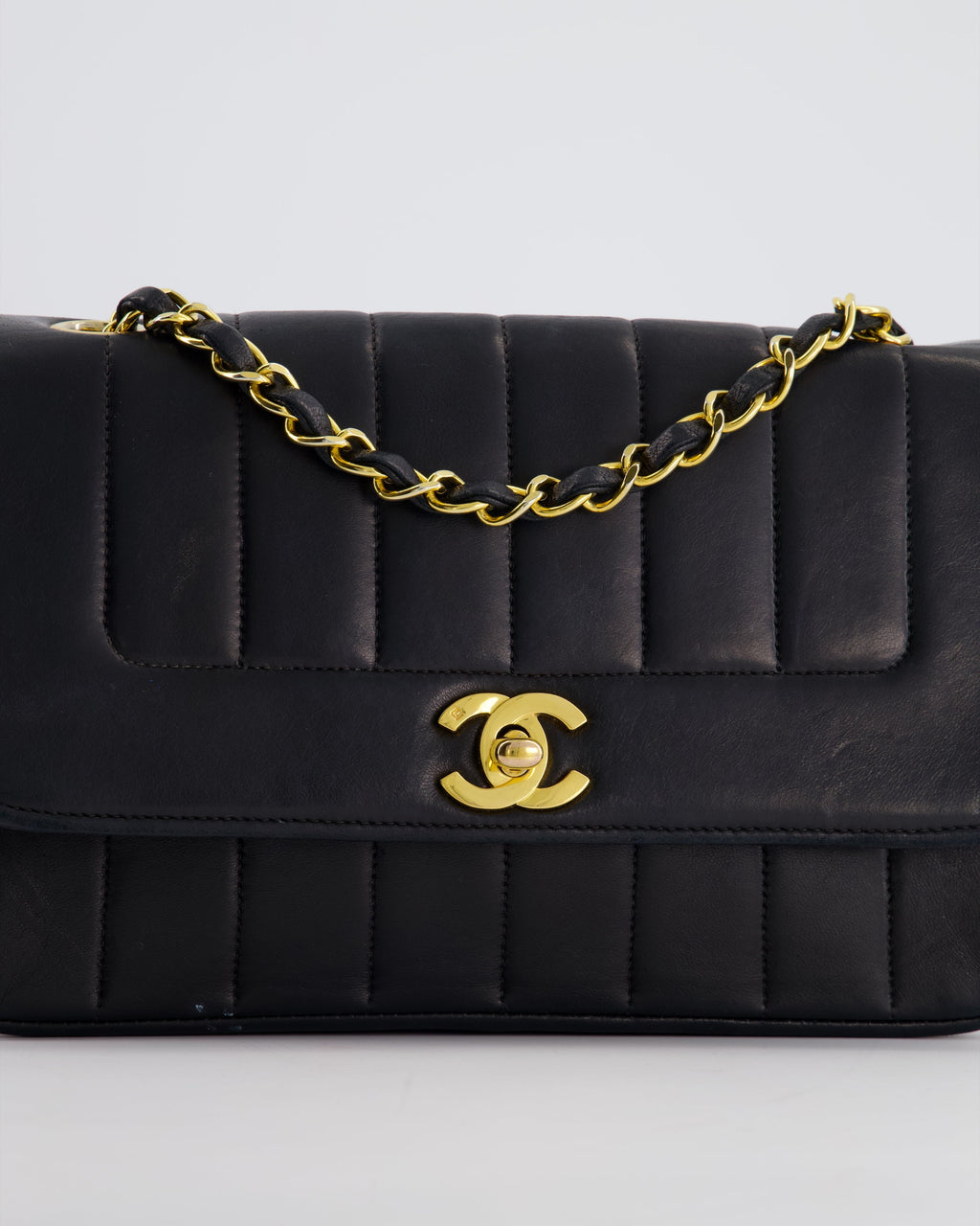 Chanel Navy Vintage Mademoiselle Medium Lambskin Single Flap Bag with 24K Gold Hardware