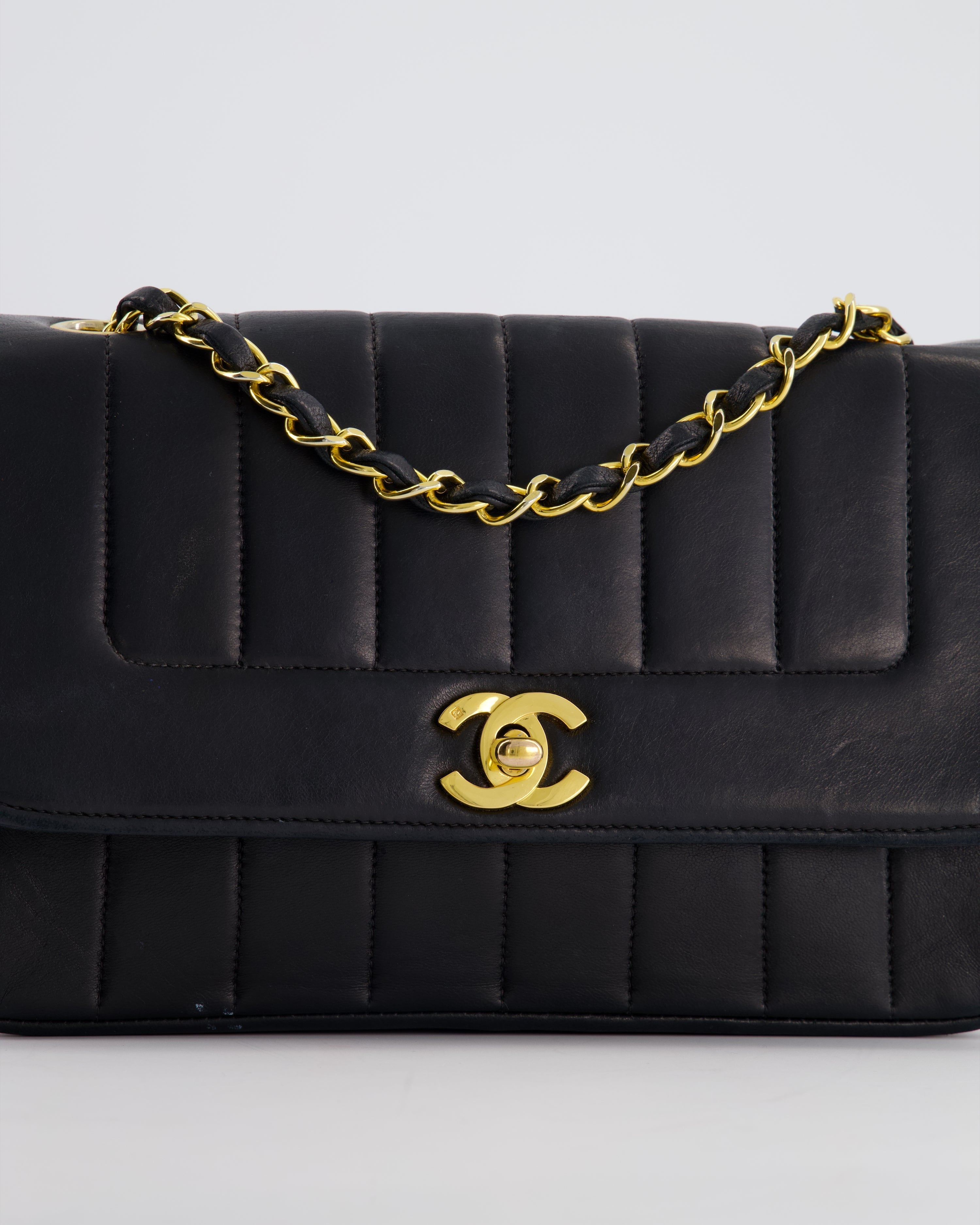 Chanel Navy Vintage Mademoiselle Medium Lambskin Single Flap Bag with 24K Gold Hardware