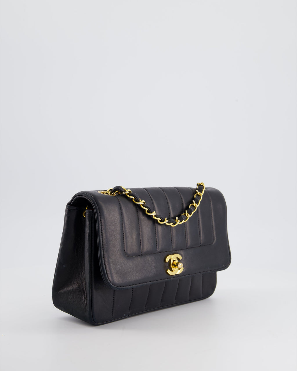 Chanel Navy Vintage Mademoiselle Medium Lambskin Single Flap Bag with 24K Gold Hardware
