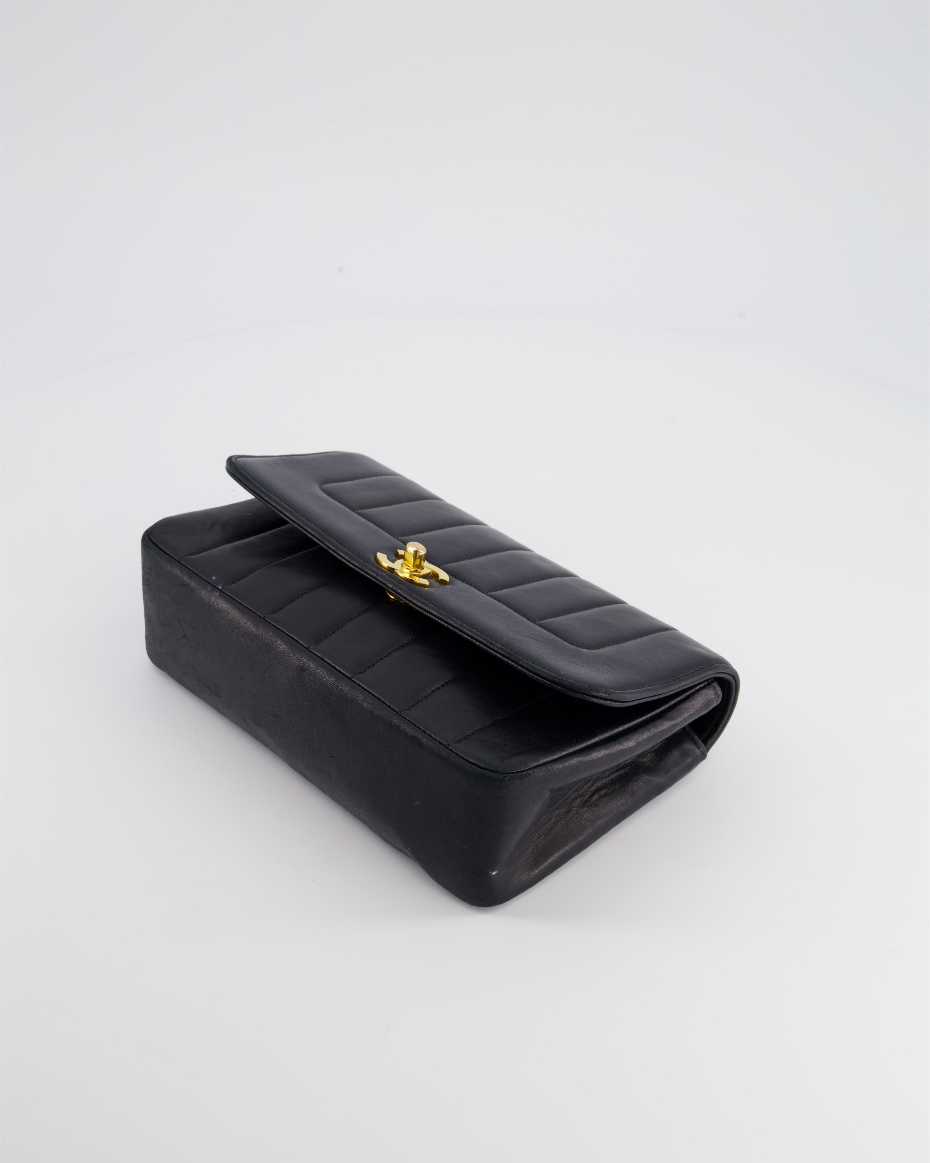 Chanel Navy Vintage Mademoiselle Medium Lambskin Single Flap Bag with 24K Gold Hardware