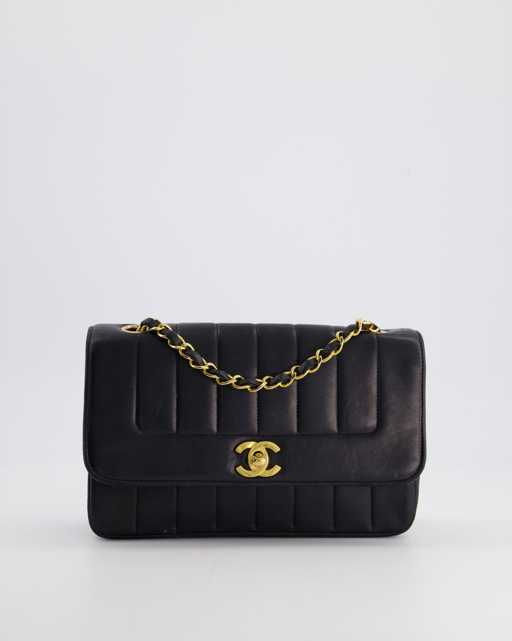 Chanel Navy Vintage Mademoiselle Medium Lambskin Single Flap Bag with 24K Gold Hardware