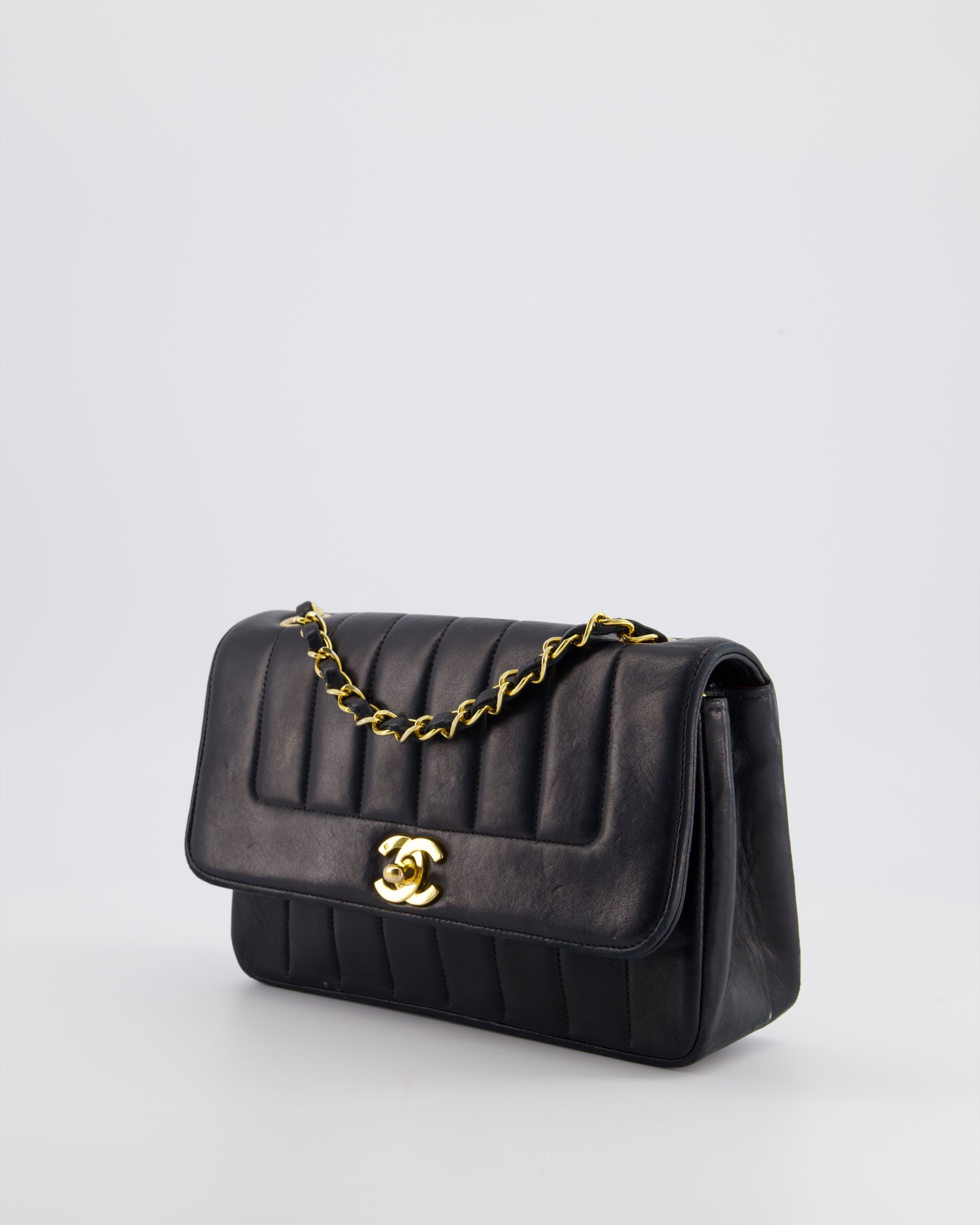 Chanel Navy Vintage Mademoiselle Medium Lambskin Single Flap Bag with 24K Gold Hardware