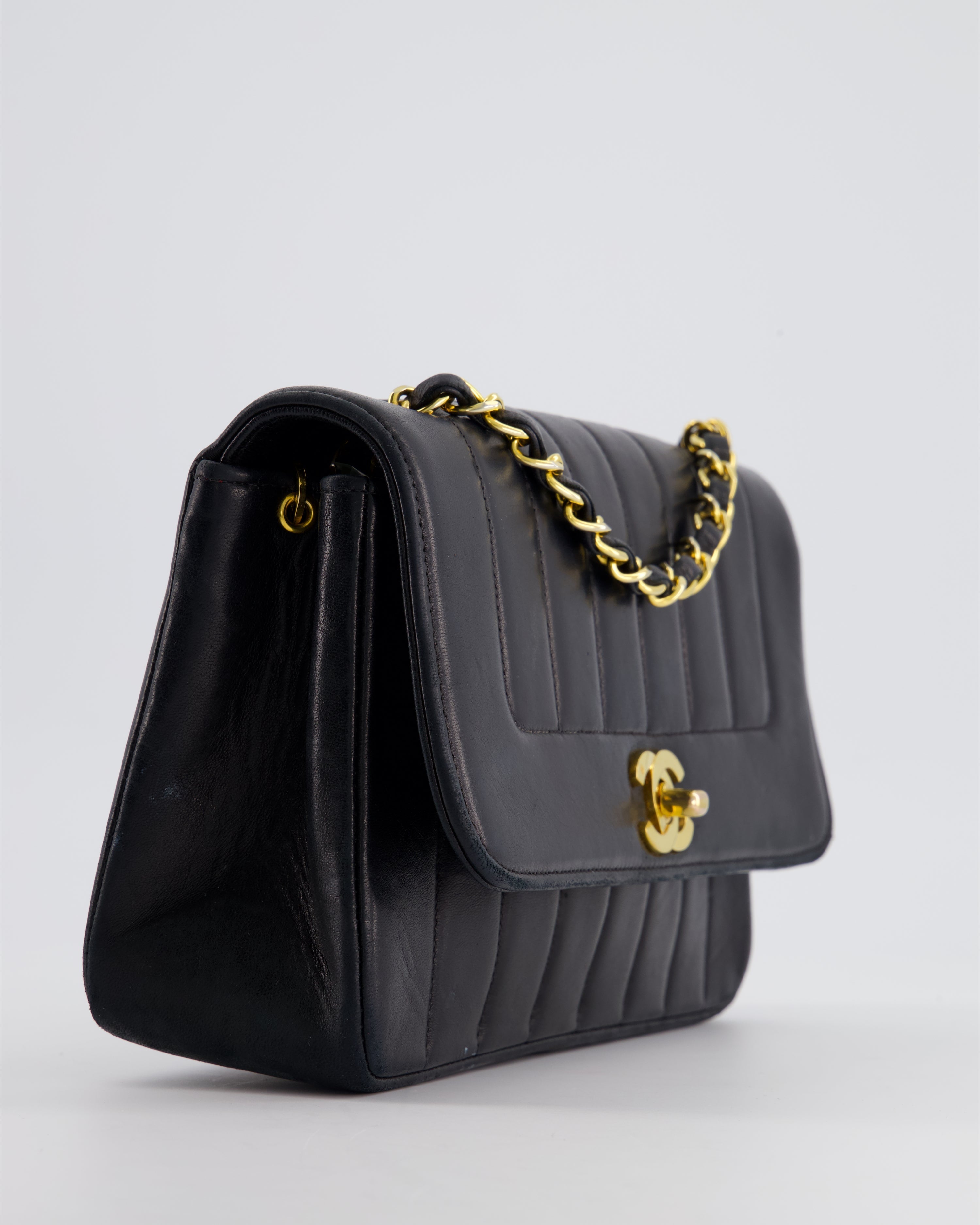 Chanel Navy Vintage Mademoiselle Medium Lambskin Single Flap Bag with 24K Gold Hardware