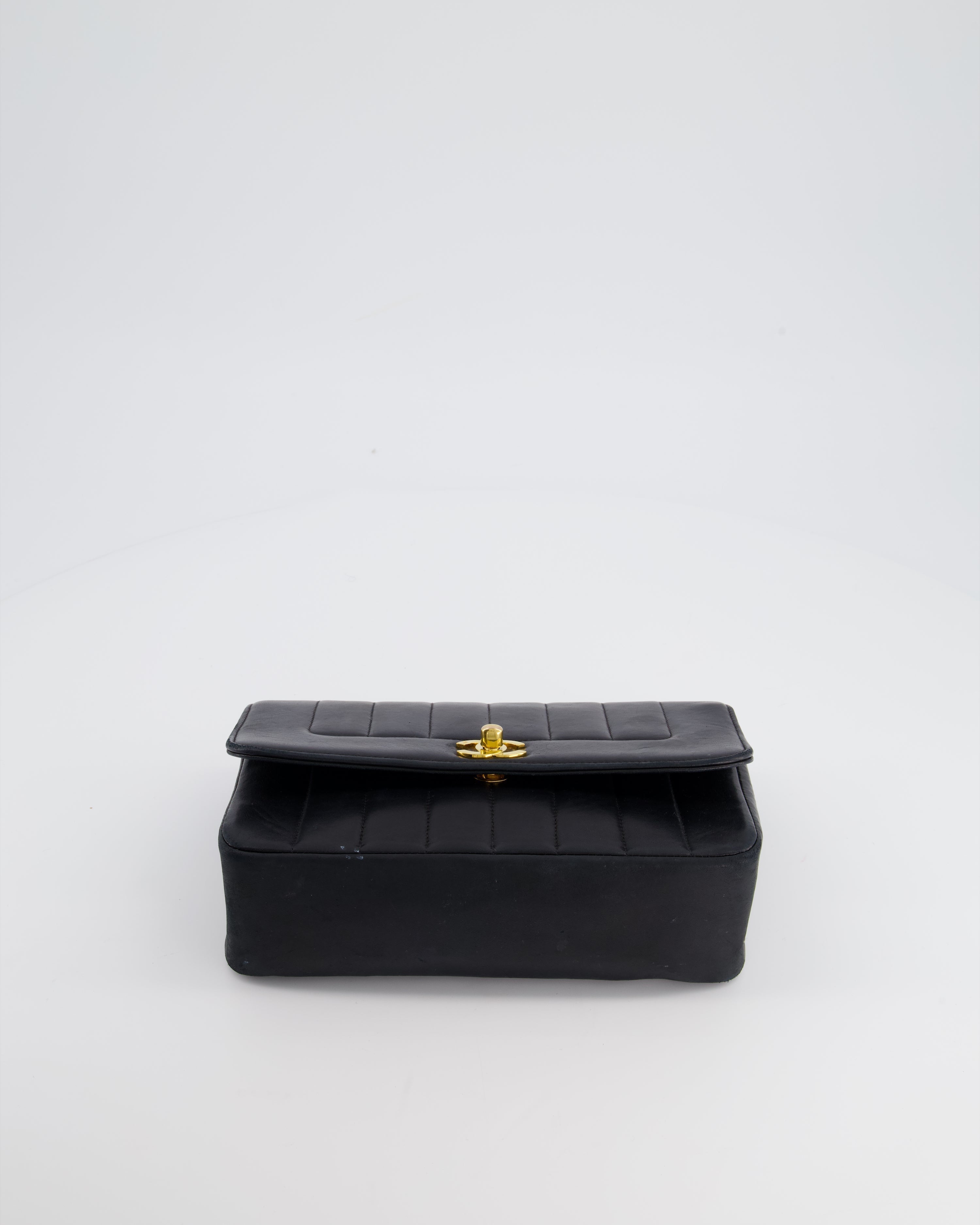 Chanel Navy Vintage Mademoiselle Medium Lambskin Single Flap Bag with 24K Gold Hardware