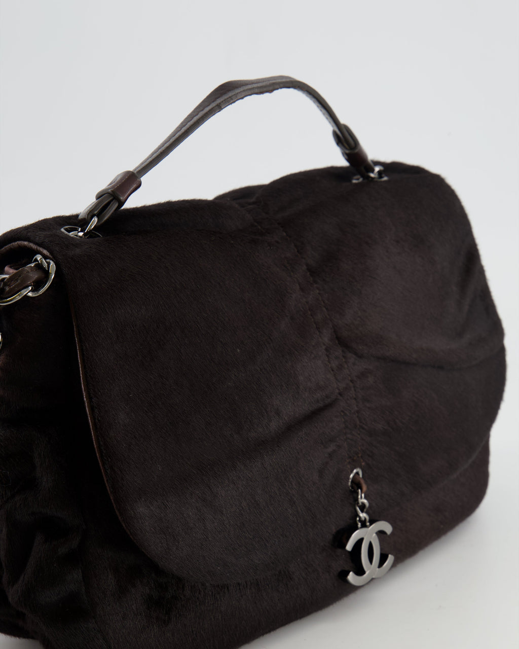 Chanel Chocolate Brown Ponyhair Single Flap Shoulder Bag with Silver Hardware