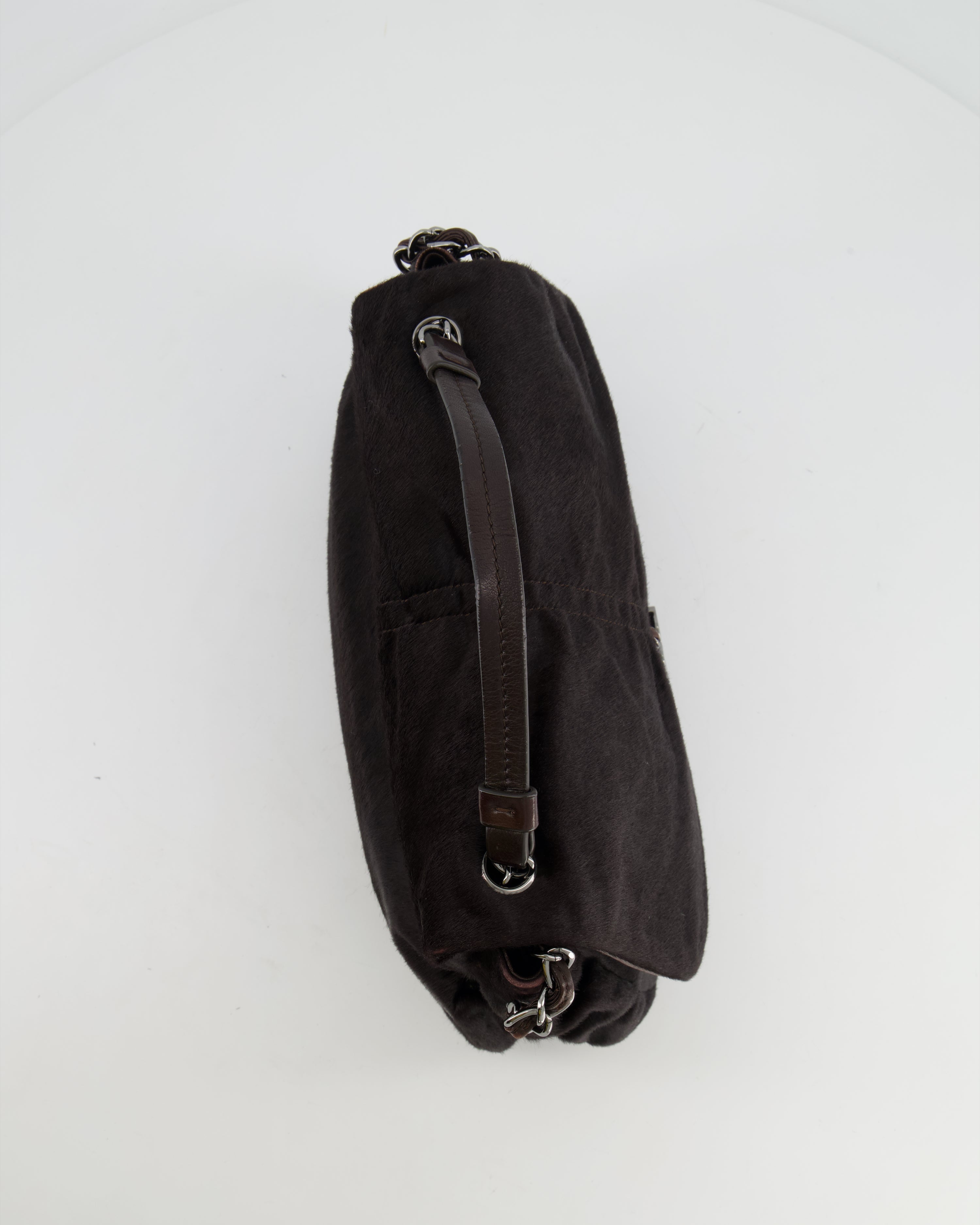 Chanel Chocolate Brown Ponyhair Single Flap Shoulder Bag with Silver Hardware