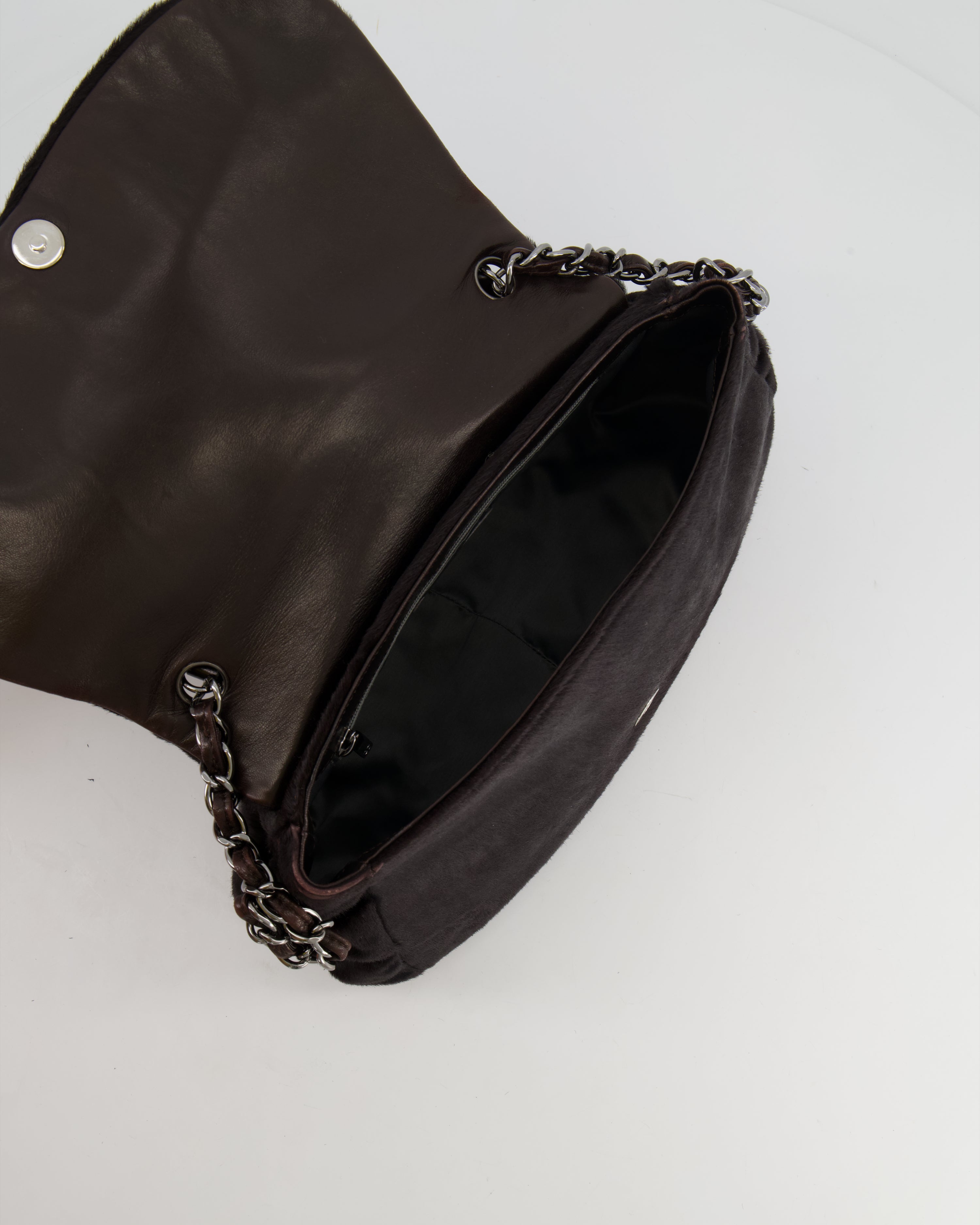 Chanel Chocolate Brown Ponyhair Single Flap Shoulder Bag with Silver Hardware