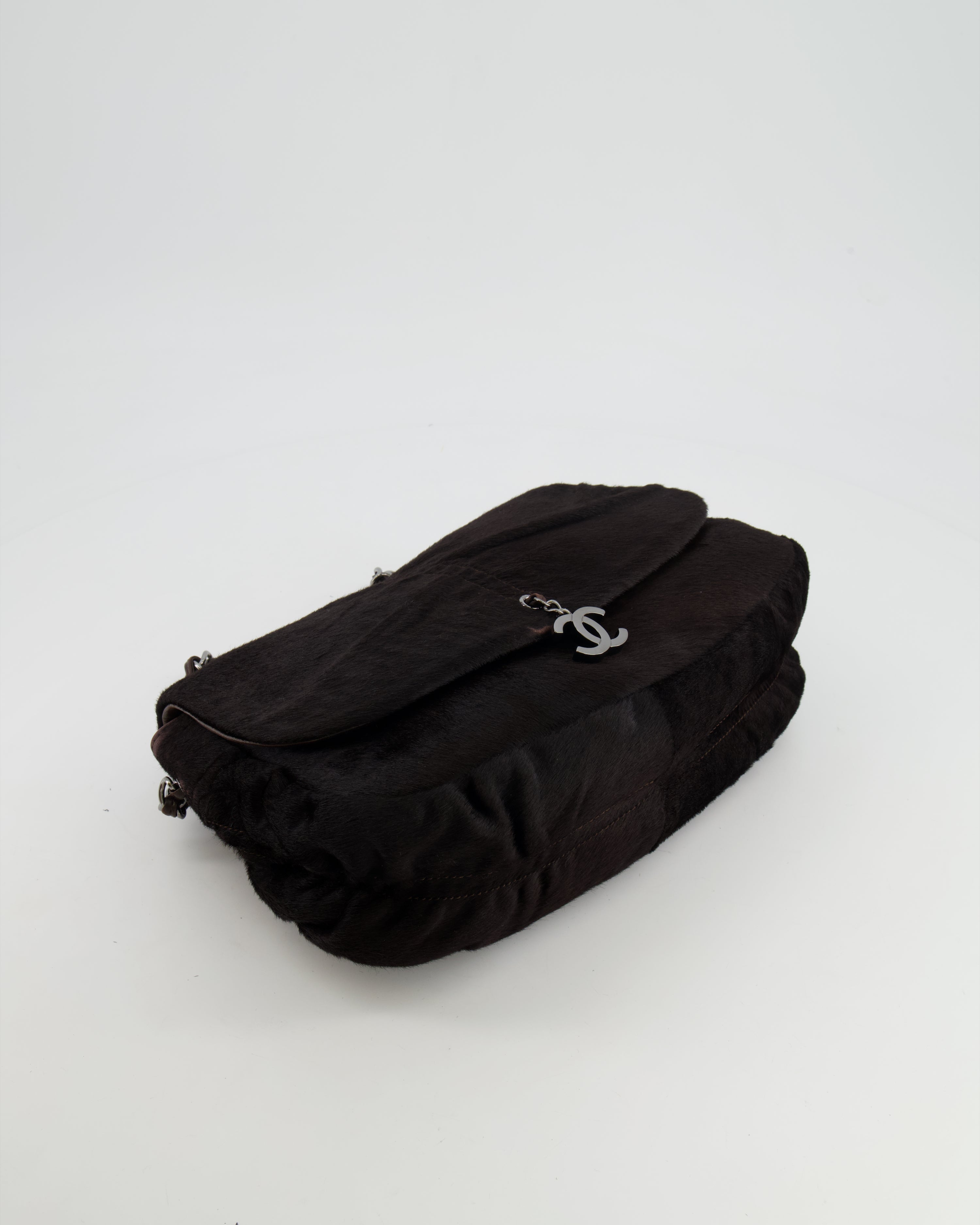 Chanel Chocolate Brown Ponyhair Single Flap Shoulder Bag with Silver Hardware