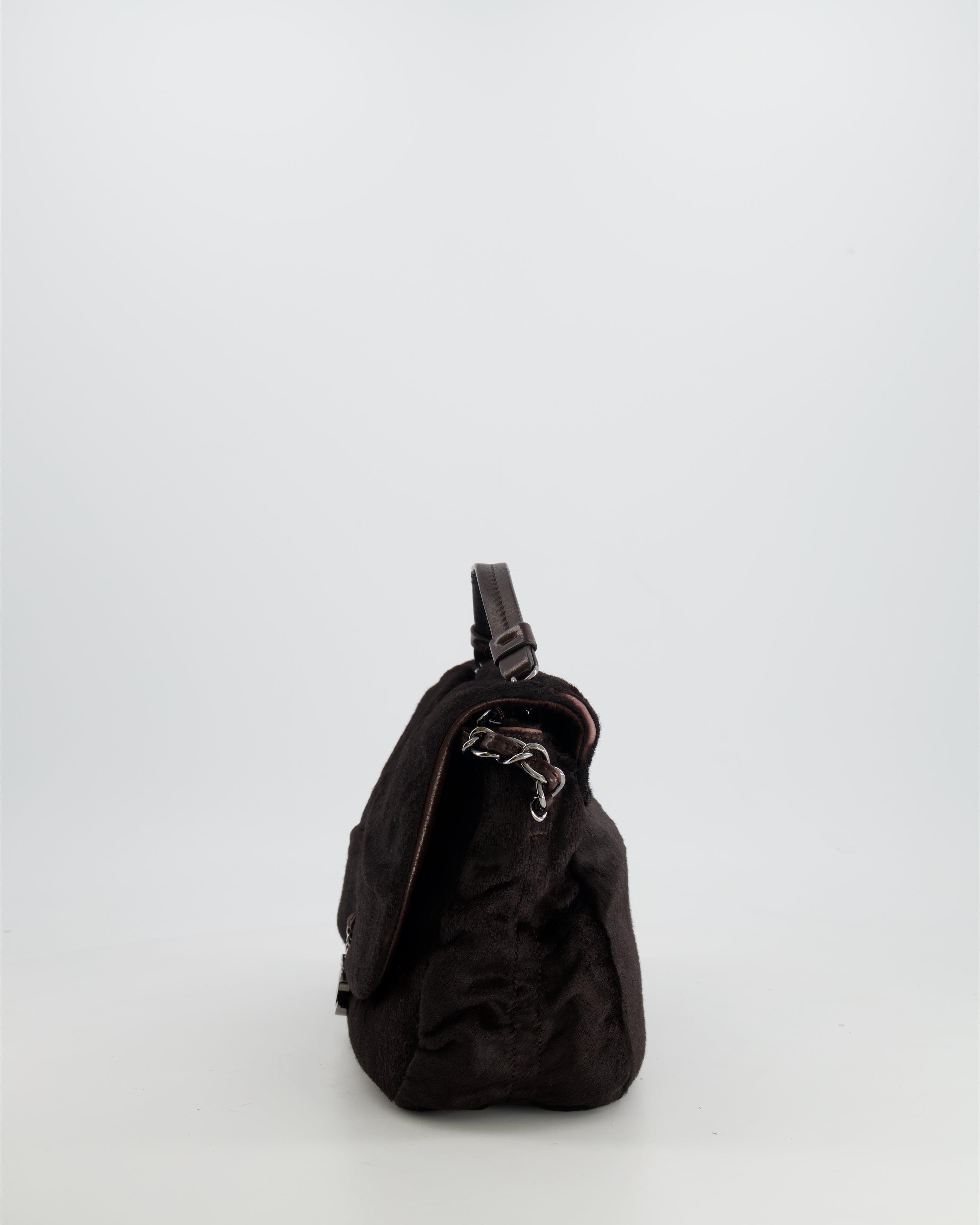 Chanel Chocolate Brown Ponyhair Single Flap Shoulder Bag with Silver Hardware