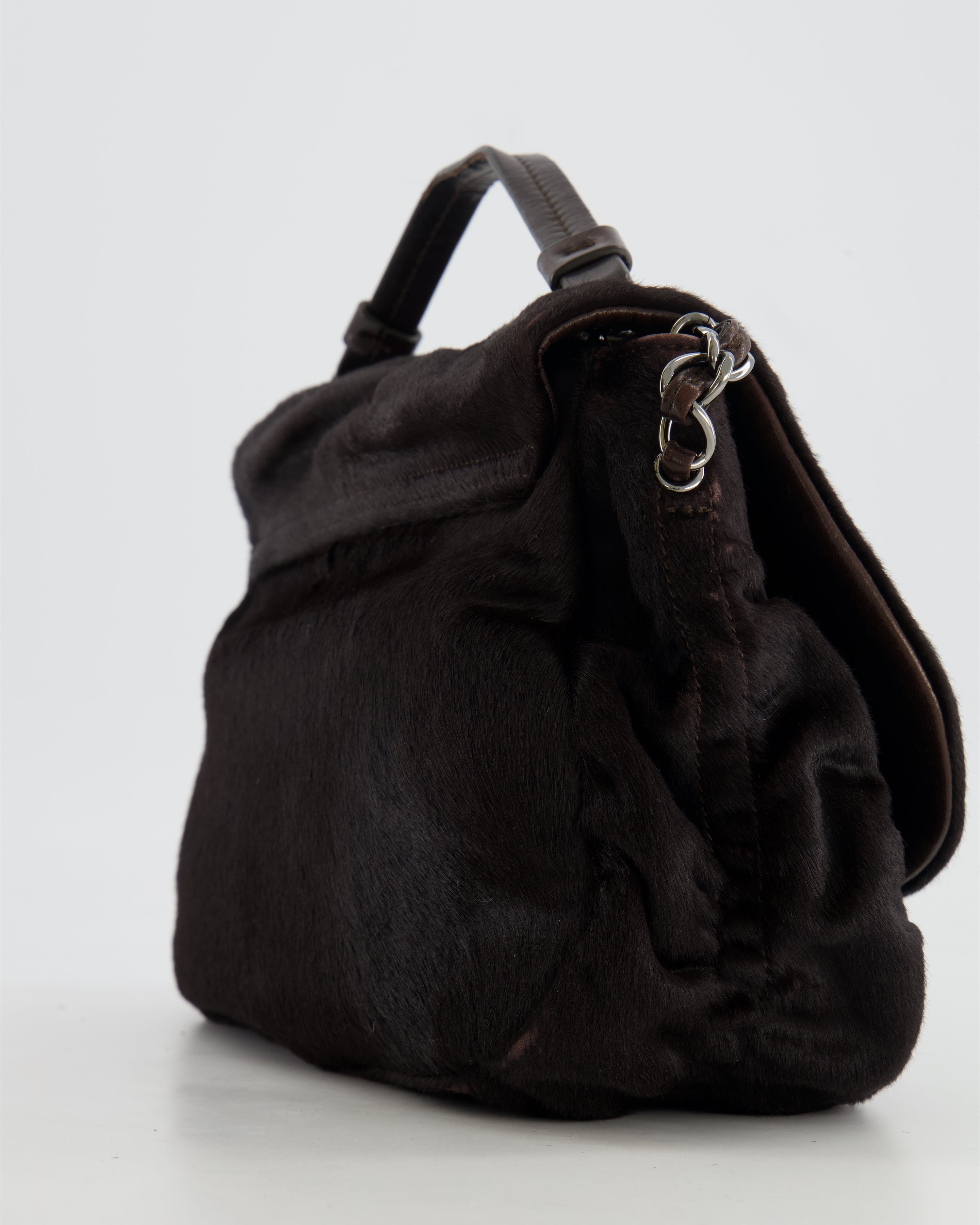 Chanel Chocolate Brown Ponyhair Single Flap Shoulder Bag with Silver Hardware