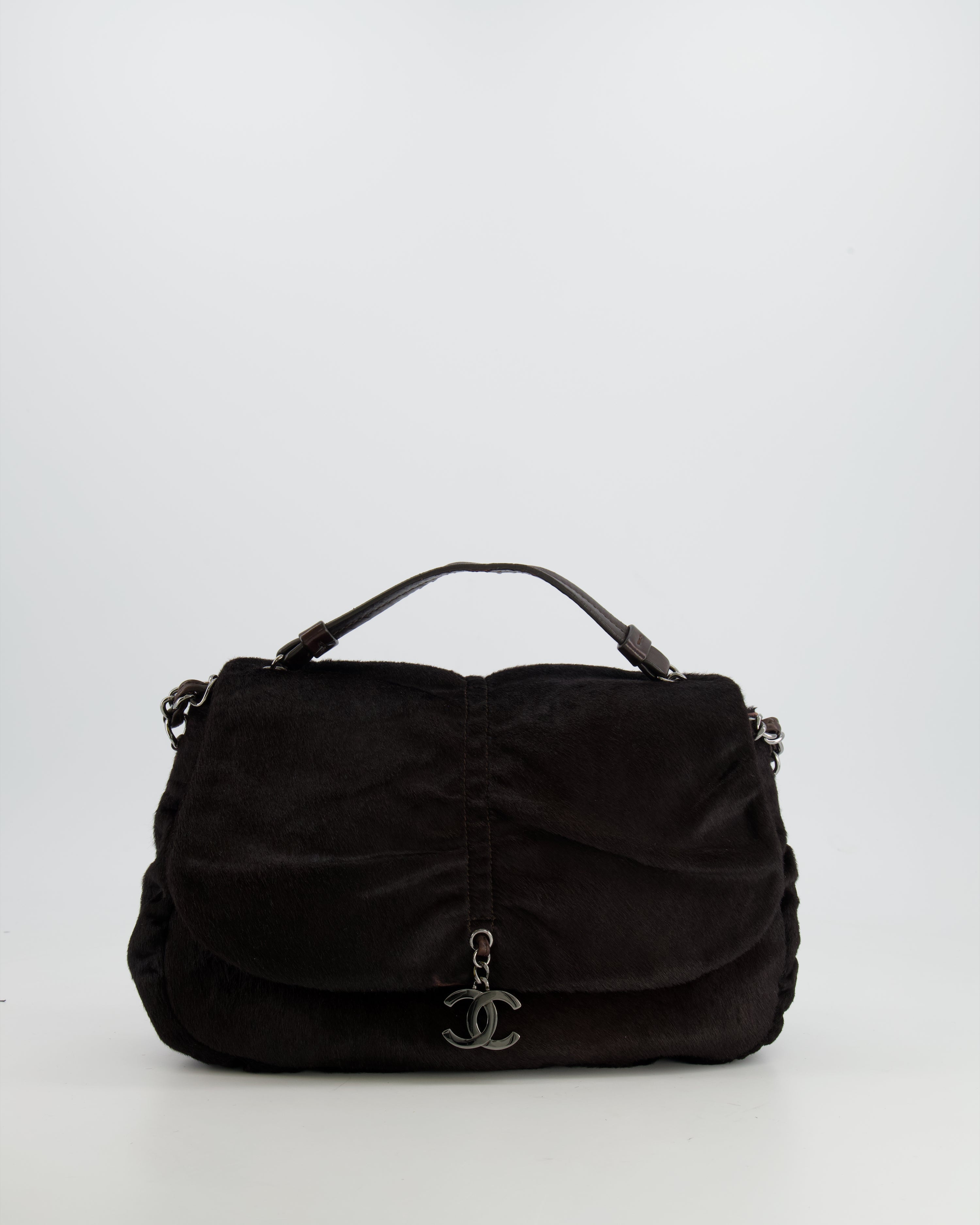 Chanel Chocolate Brown Ponyhair Single Flap Shoulder Bag with Silver Hardware
