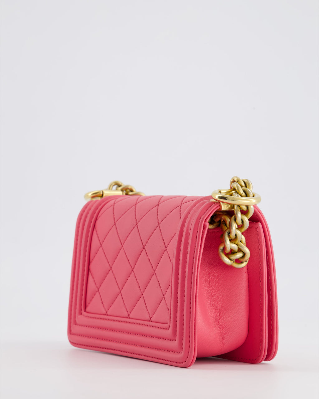 Chanel Punch Pink Mini Boy Bag in Lambskin Leather with Gold Hardware