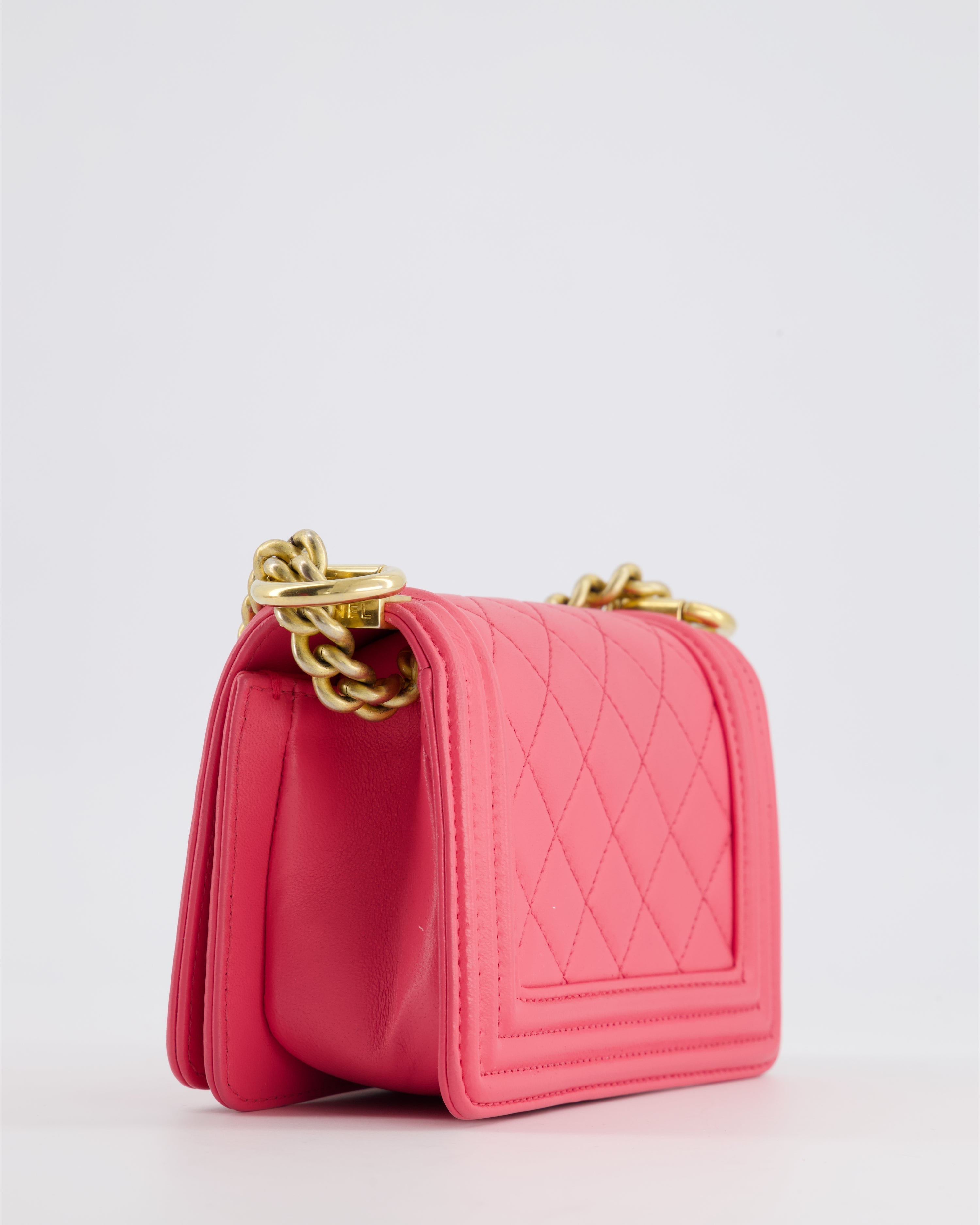 Chanel Punch Pink Mini Boy Bag in Lambskin Leather with Gold Hardware