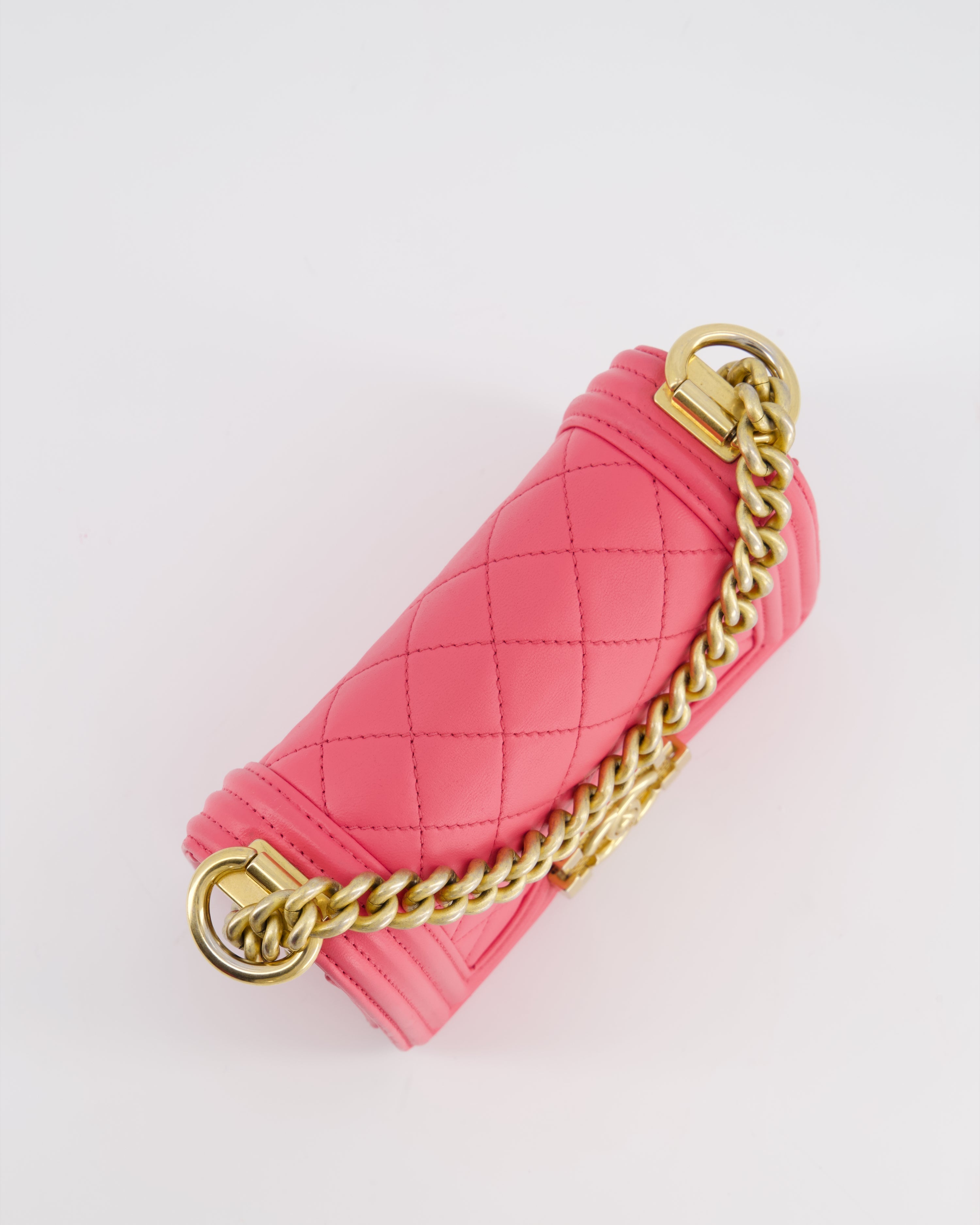 Chanel Punch Pink Mini Boy Bag in Lambskin Leather with Gold Hardware