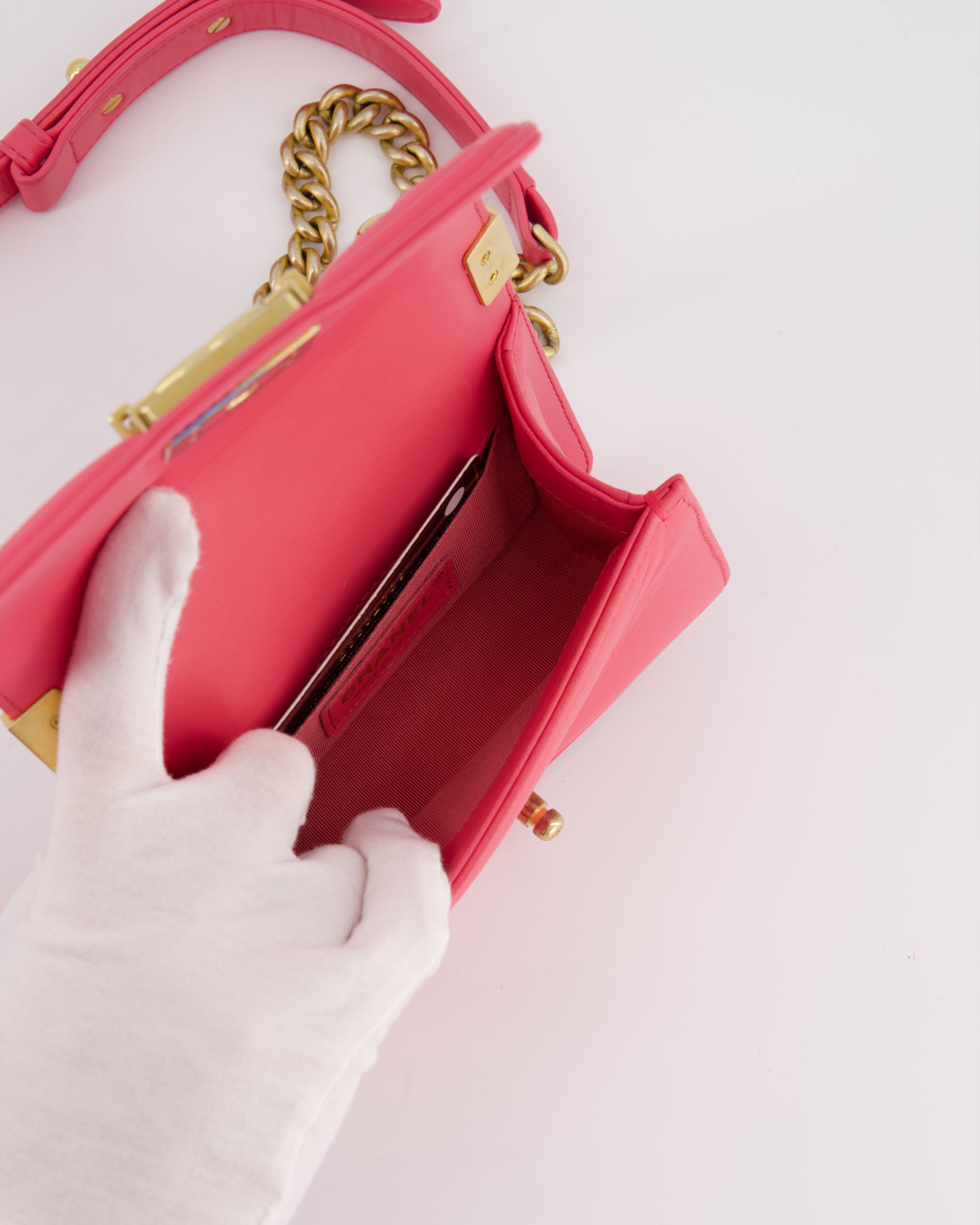 Chanel Punch Pink Mini Boy Bag in Lambskin Leather with Gold Hardware
