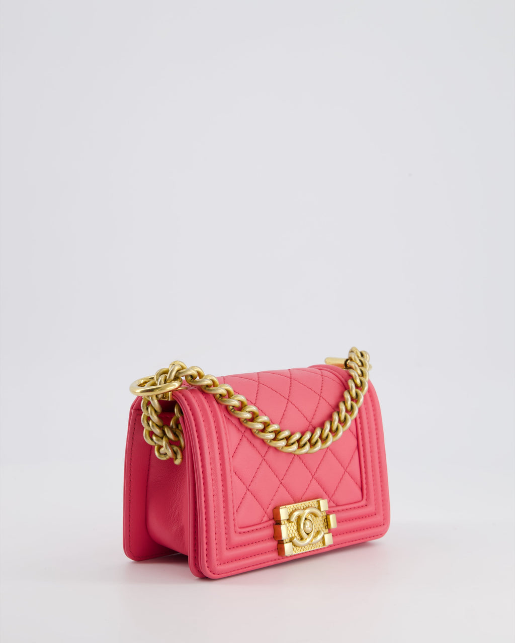 Chanel Punch Pink Mini Boy Bag in Lambskin Leather with Gold Hardware