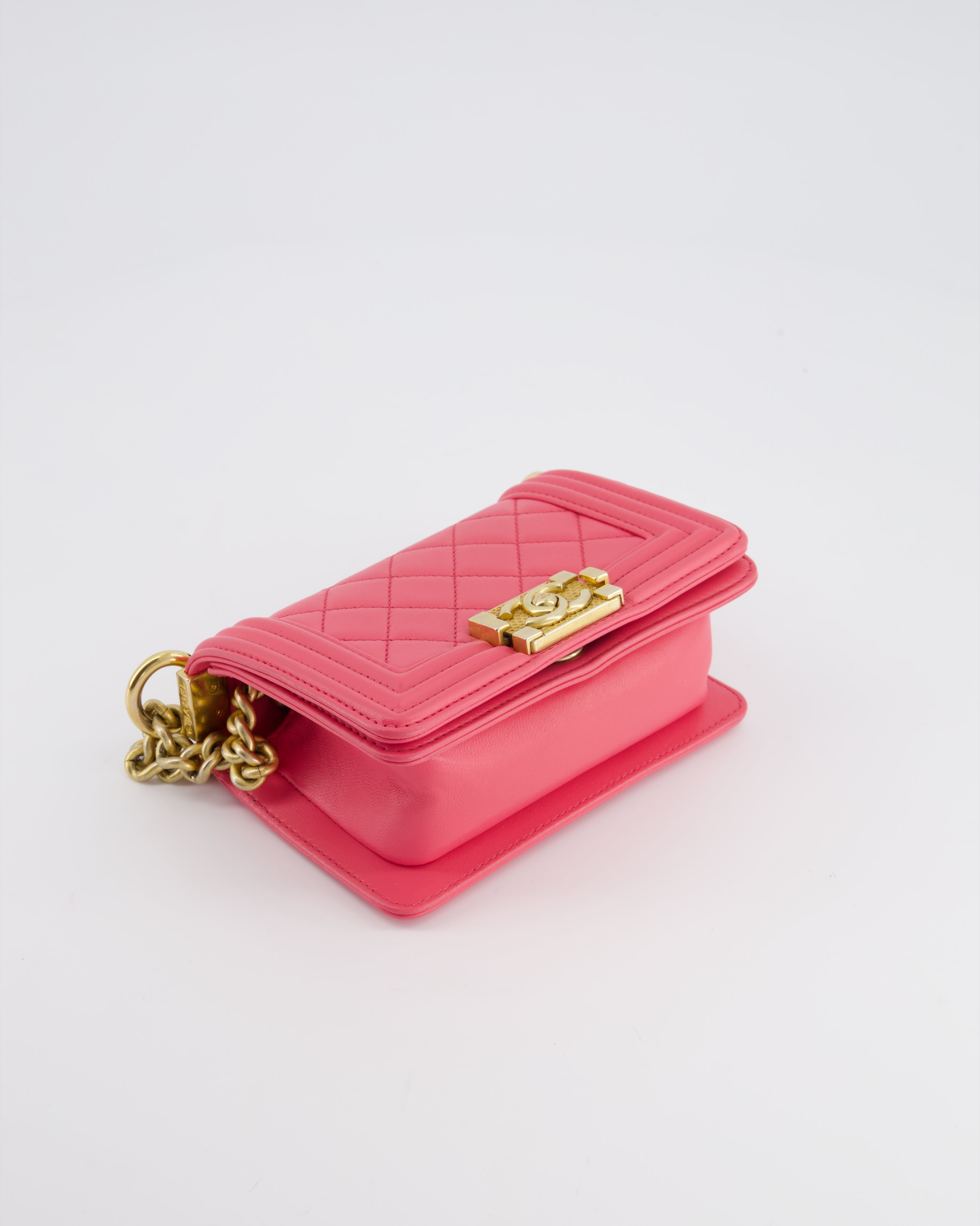Chanel Punch Pink Mini Boy Bag in Lambskin Leather with Gold Hardware