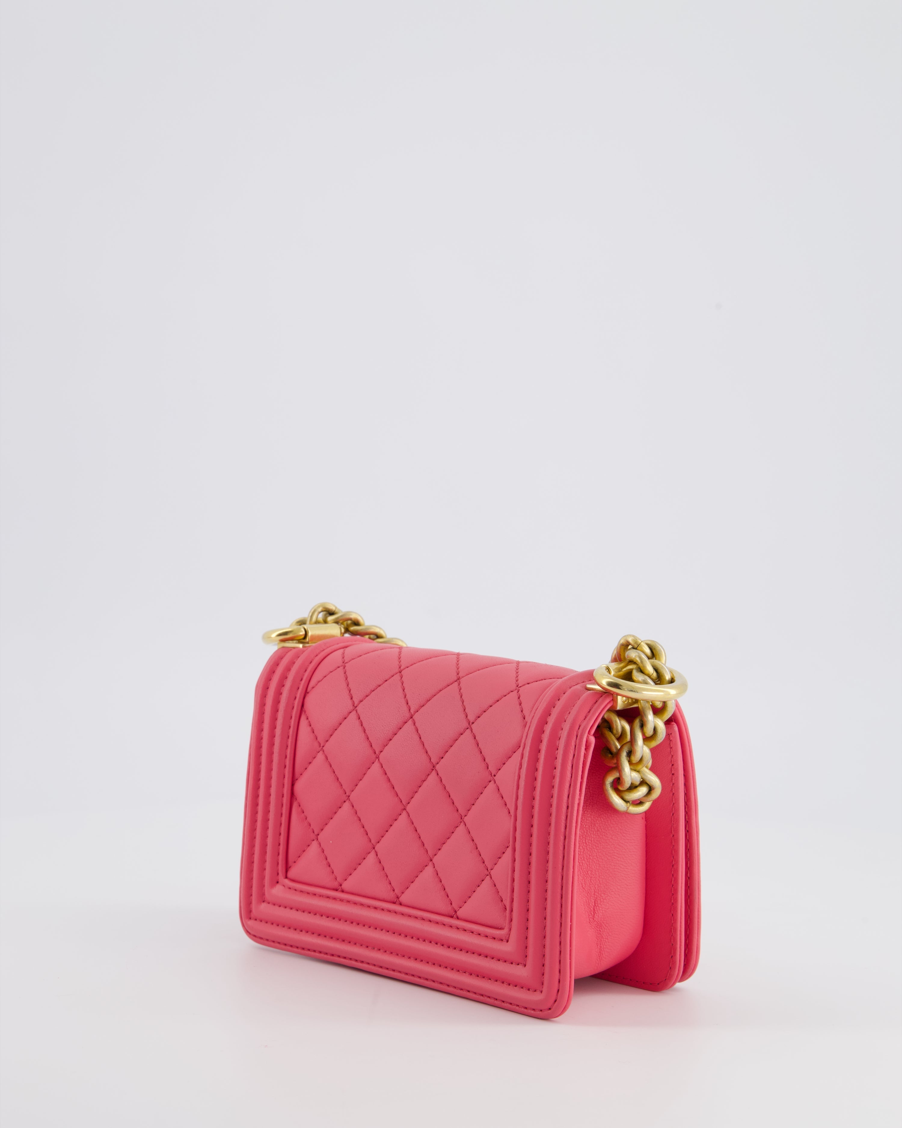 Chanel Punch Pink Mini Boy Bag in Lambskin Leather with Gold Hardware