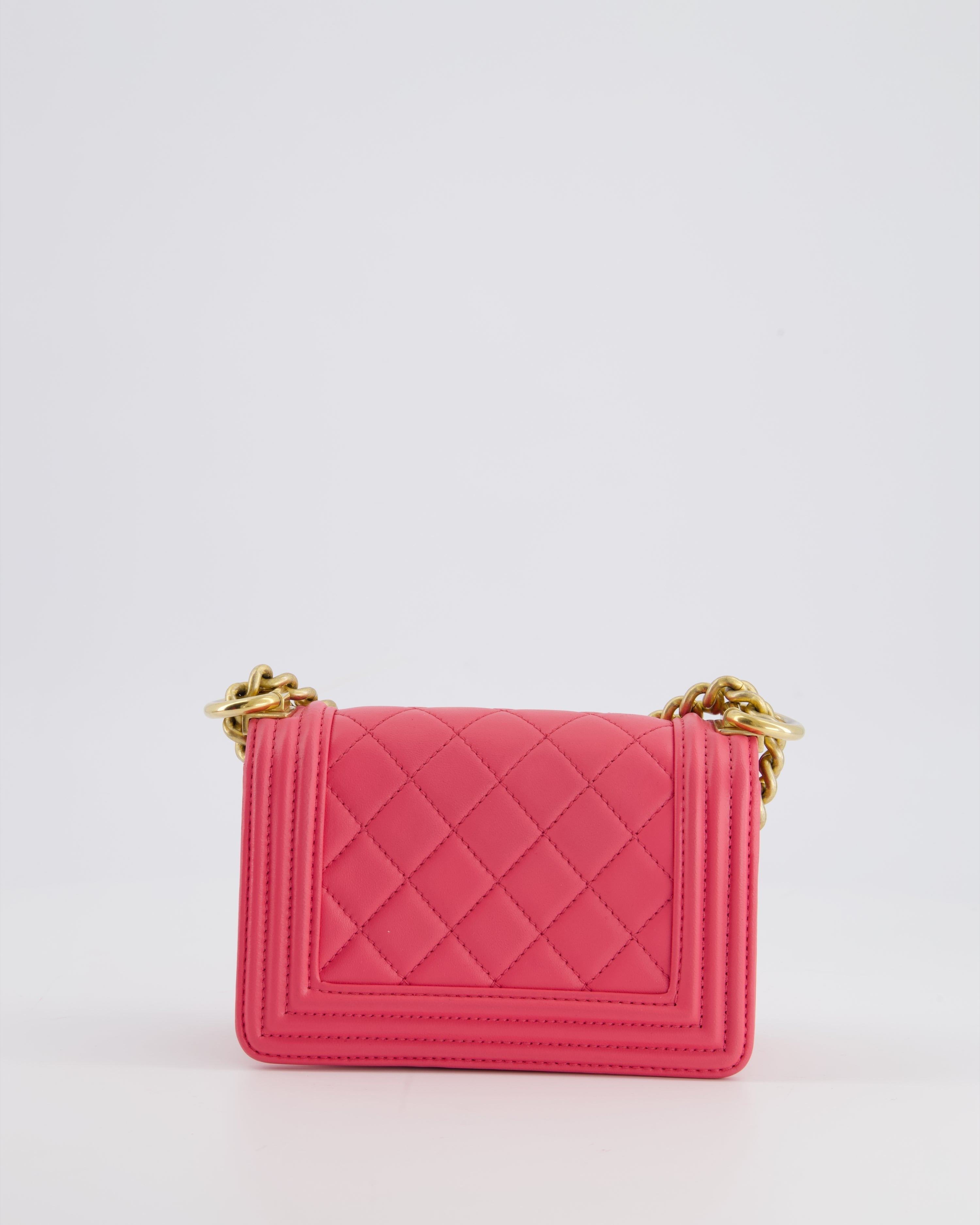 Chanel Punch Pink Mini Boy Bag in Lambskin Leather with Gold Hardware