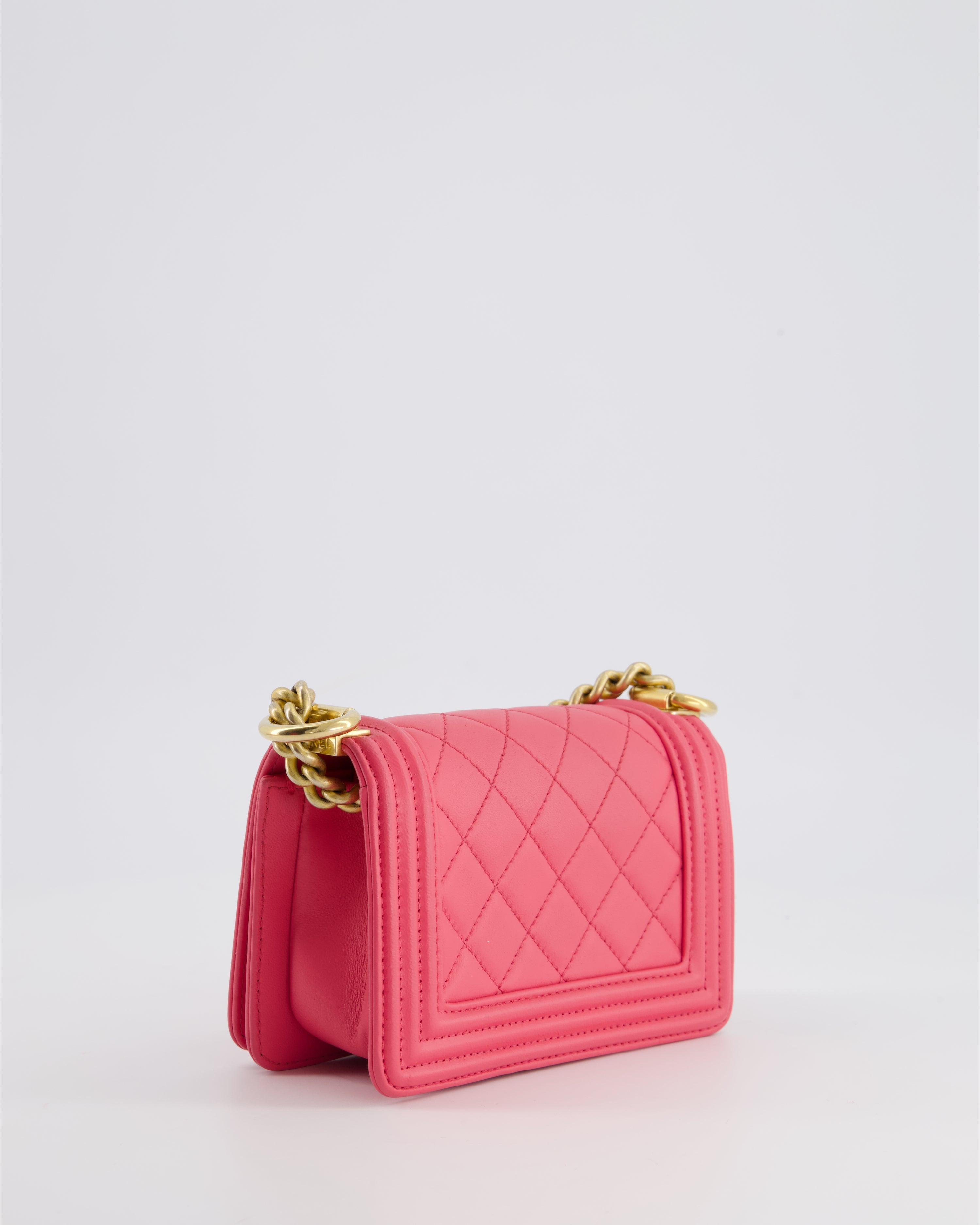 Chanel Punch Pink Mini Boy Bag in Lambskin Leather with Gold Hardware