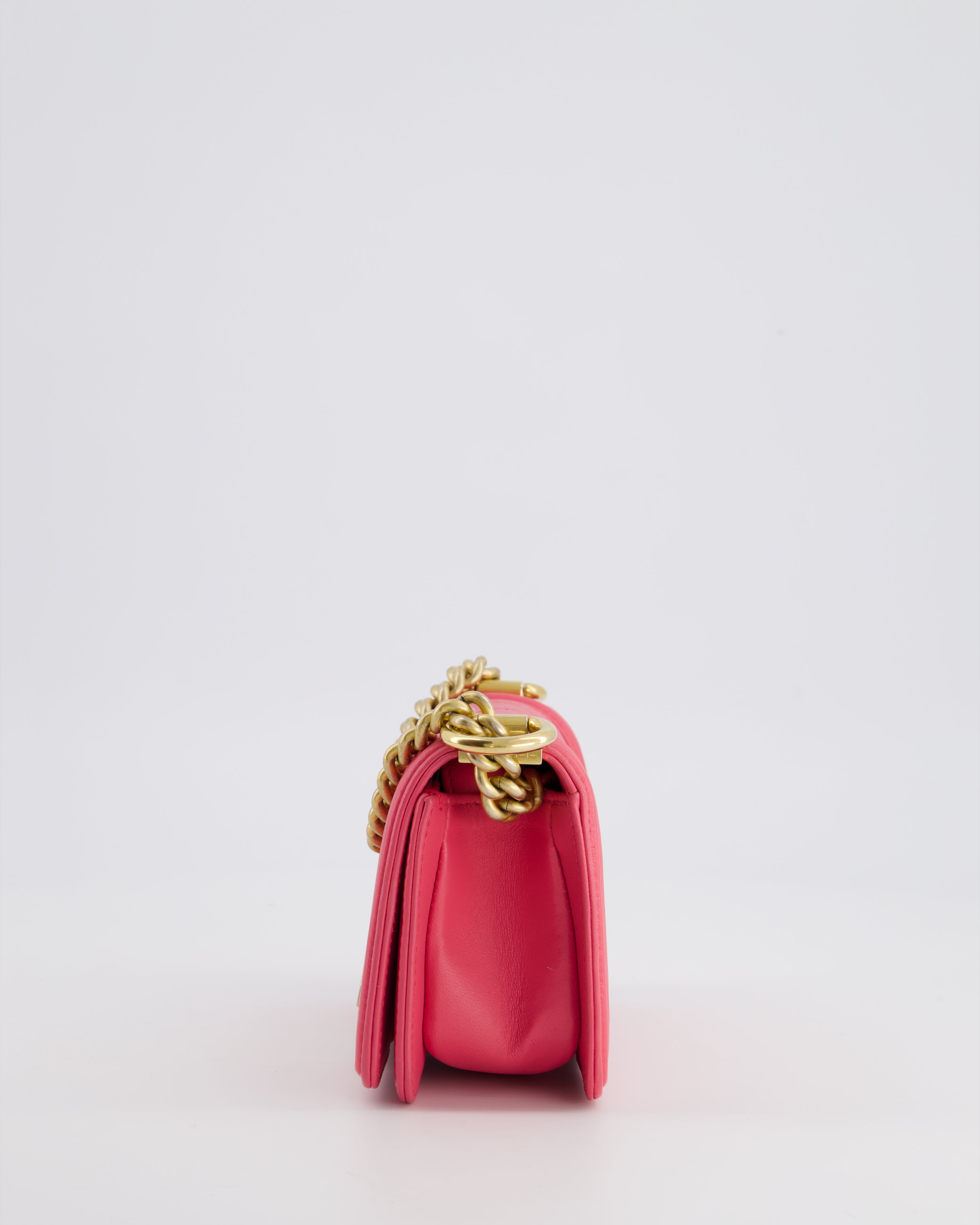 Chanel Punch Pink Mini Boy Bag in Lambskin Leather with Gold Hardware