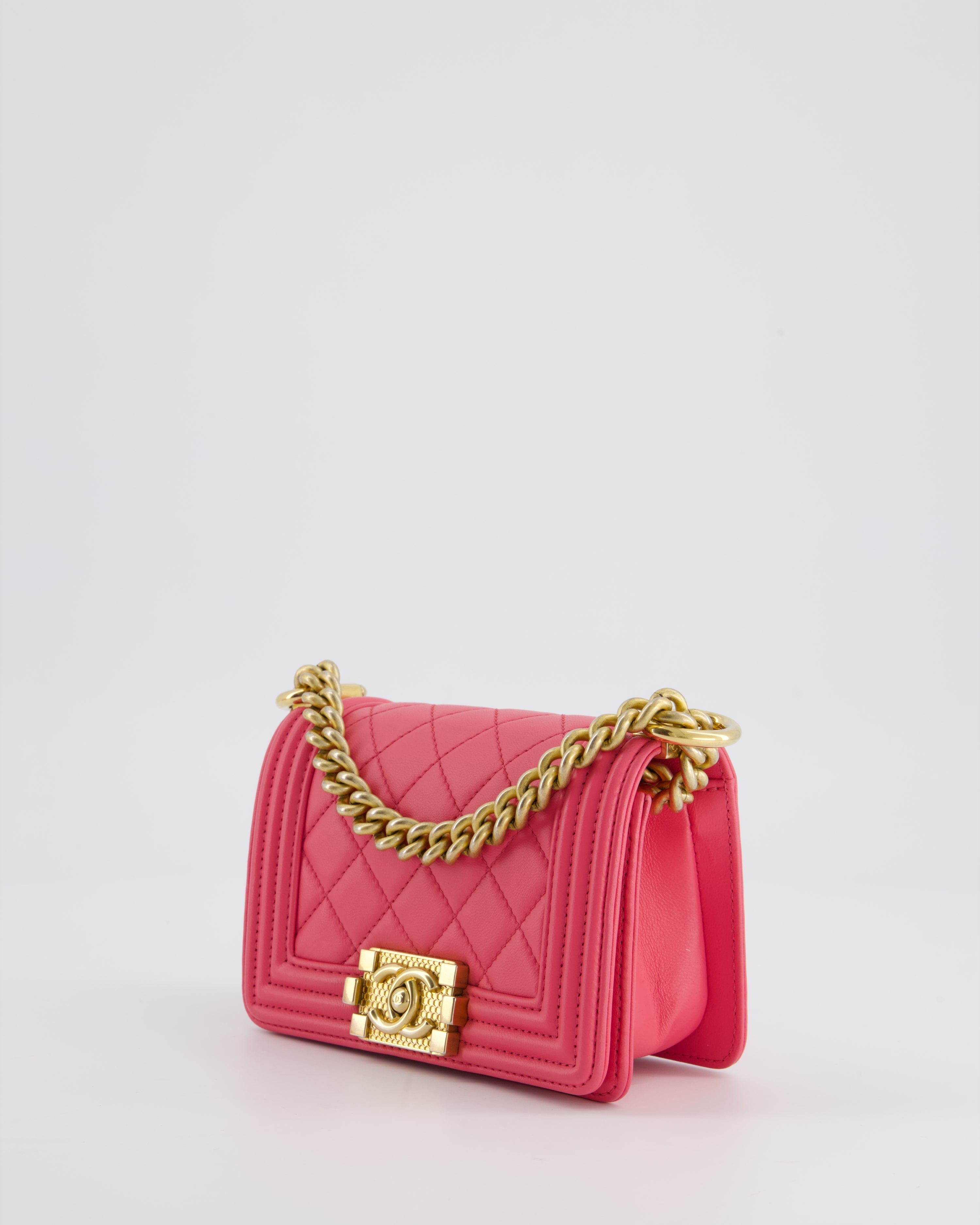 Chanel Punch Pink Mini Boy Bag in Lambskin Leather with Gold Hardware