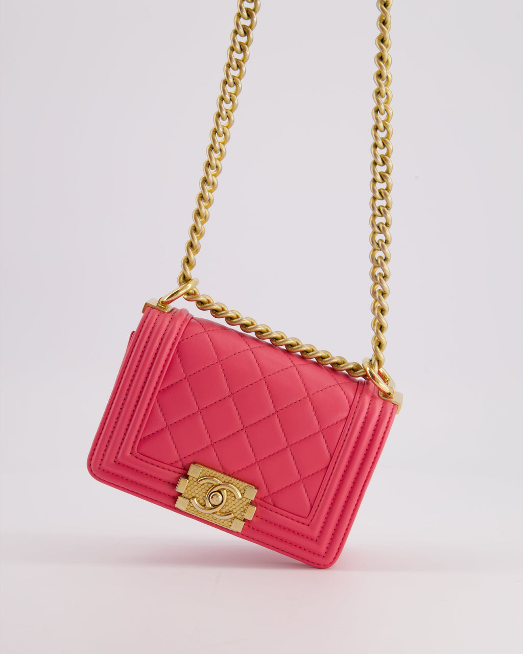Chanel Punch Pink Mini Boy Bag in Lambskin Leather with Gold Hardware