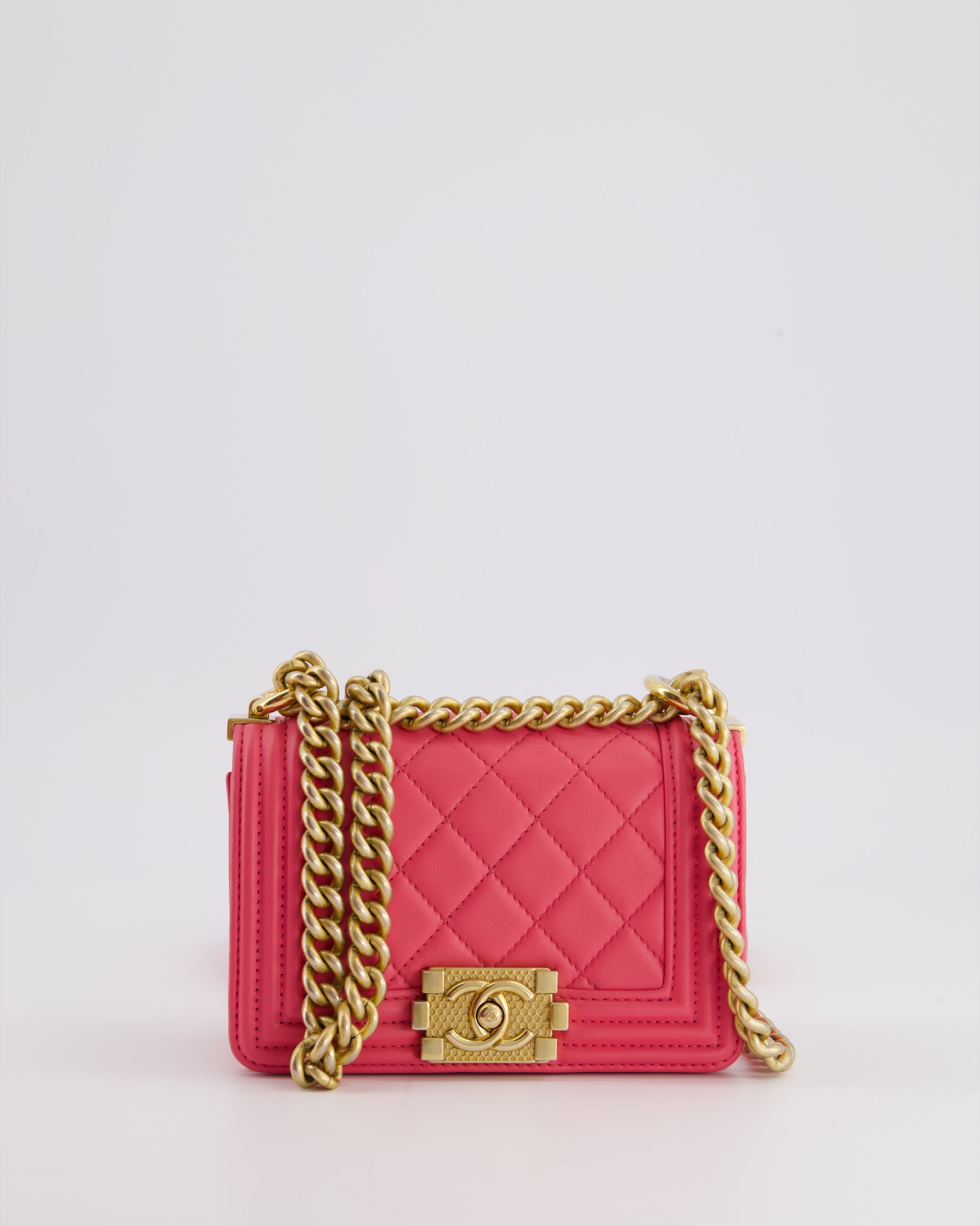 Chanel Punch Pink Mini Boy Bag in Lambskin Leather with Gold Hardware