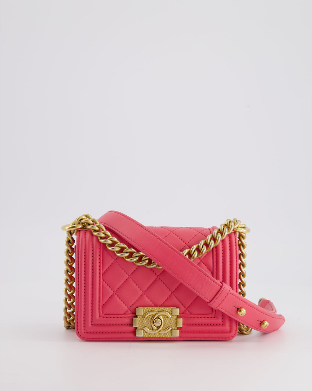 Chanel Punch Pink Mini Boy Bag in Lambskin Leather with Gold Hardware