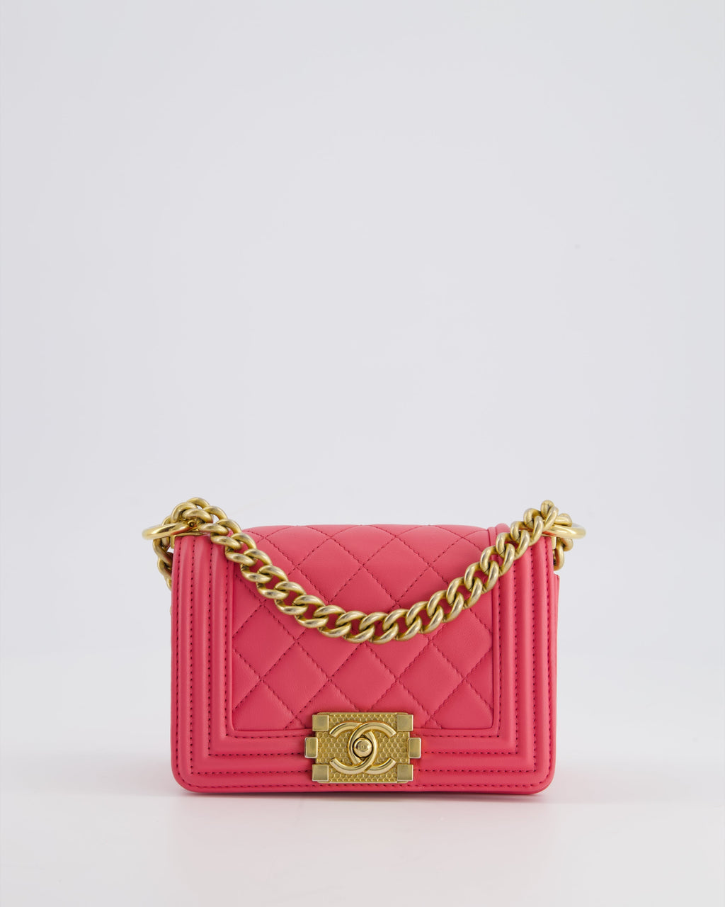 Chanel Punch Pink Mini Boy Bag in Lambskin Leather with Gold Hardware