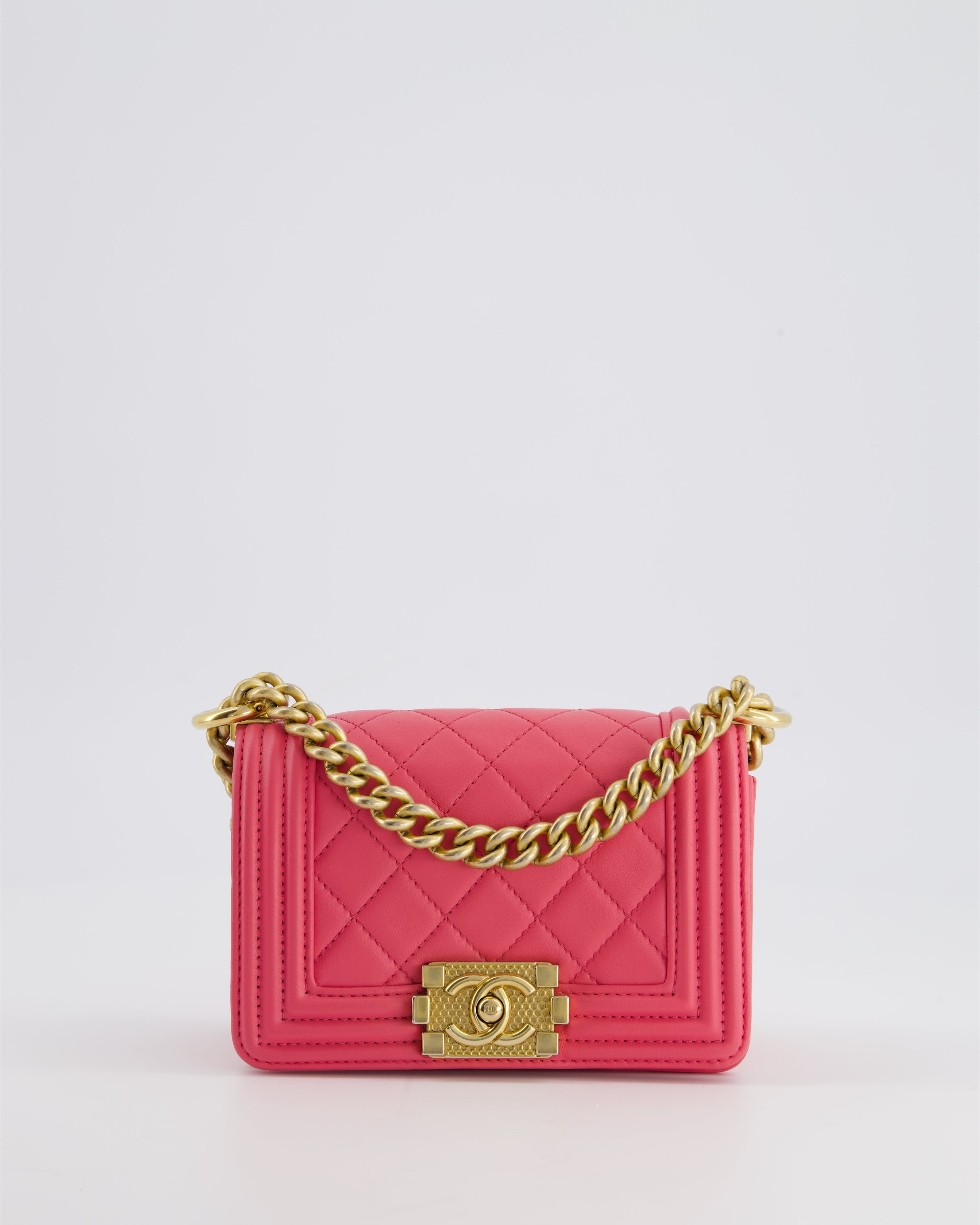 Chanel Punch Pink Mini Boy Bag in Lambskin Leather with Gold Hardware