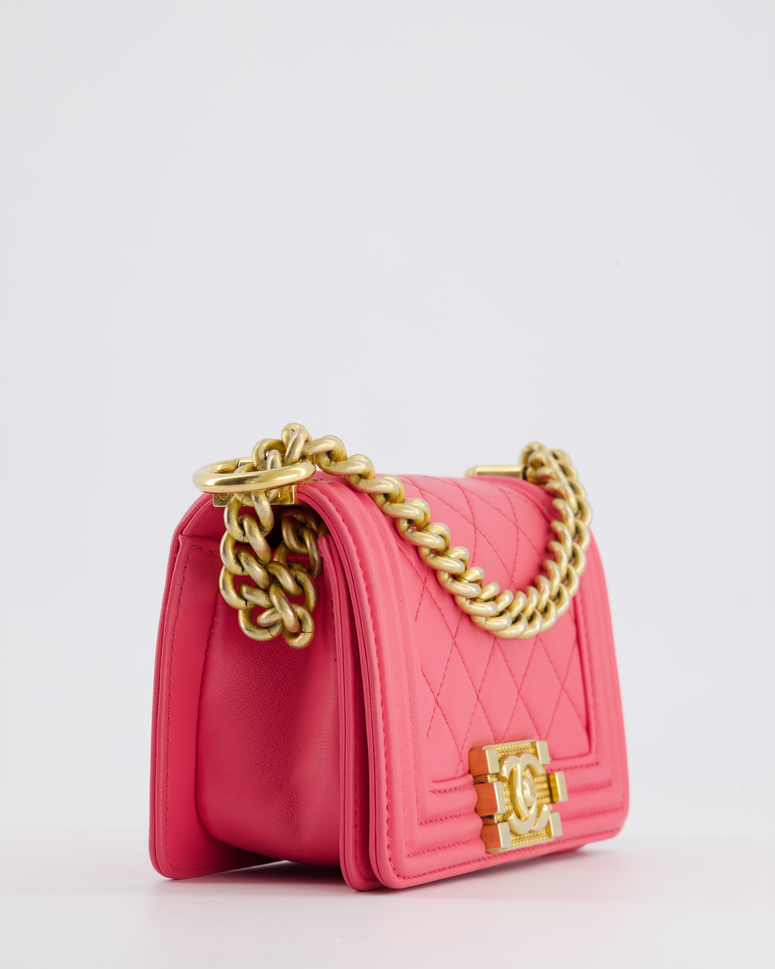 Chanel Punch Pink Mini Boy Bag in Lambskin Leather with Gold Hardware